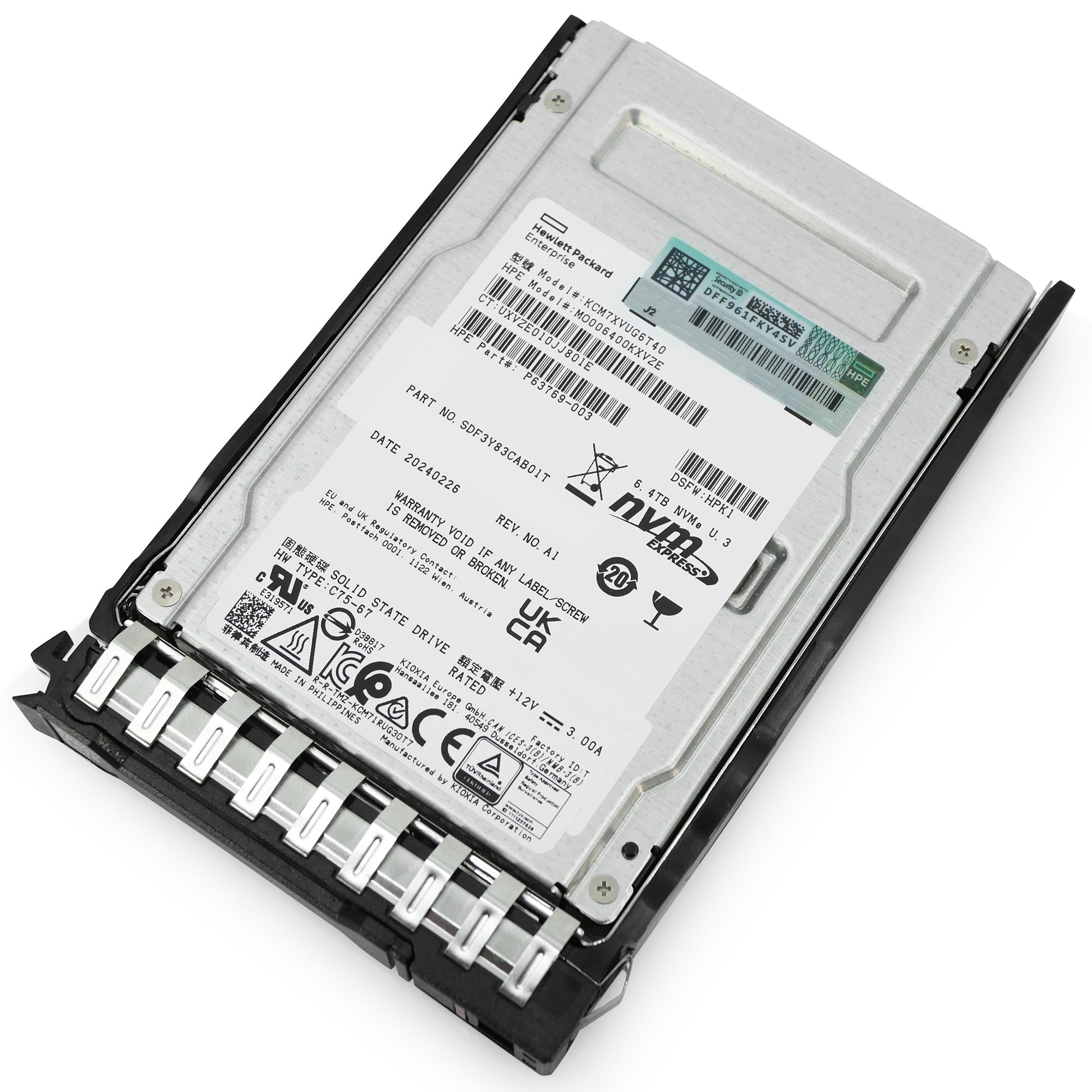 HPE Generation 10+ MO006400KXVZE P63769-003 6.4TB 3 DWPD PCIe Gen 4.0 x4 8GB/s 3D TLC U.3 NVMe 2.5in Solid State Drive