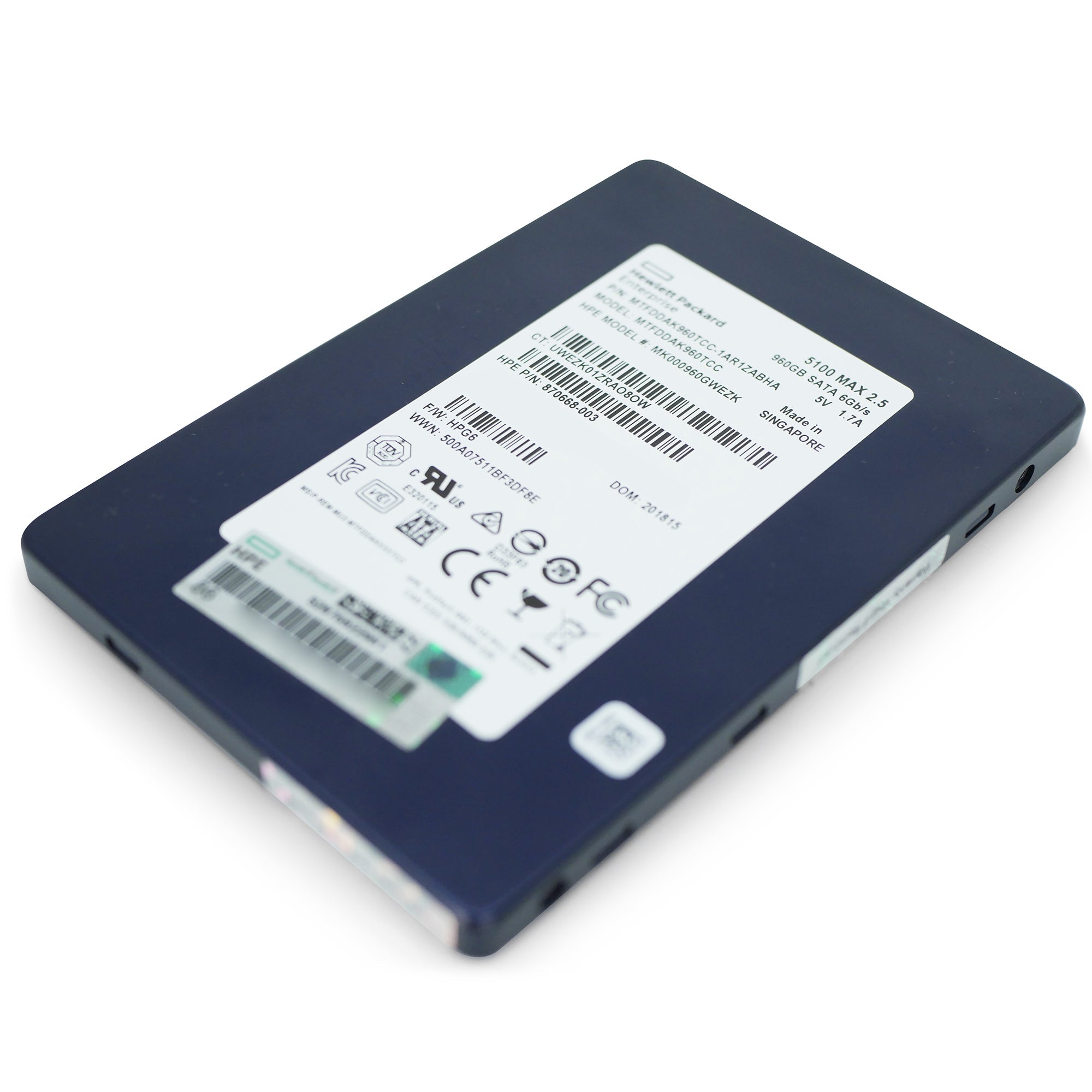 HP/Micron 5100 MAX MTFDDAK960TCC 960GB SATA 6Gb/s 3D TLC 2.5in Refurbished SSD