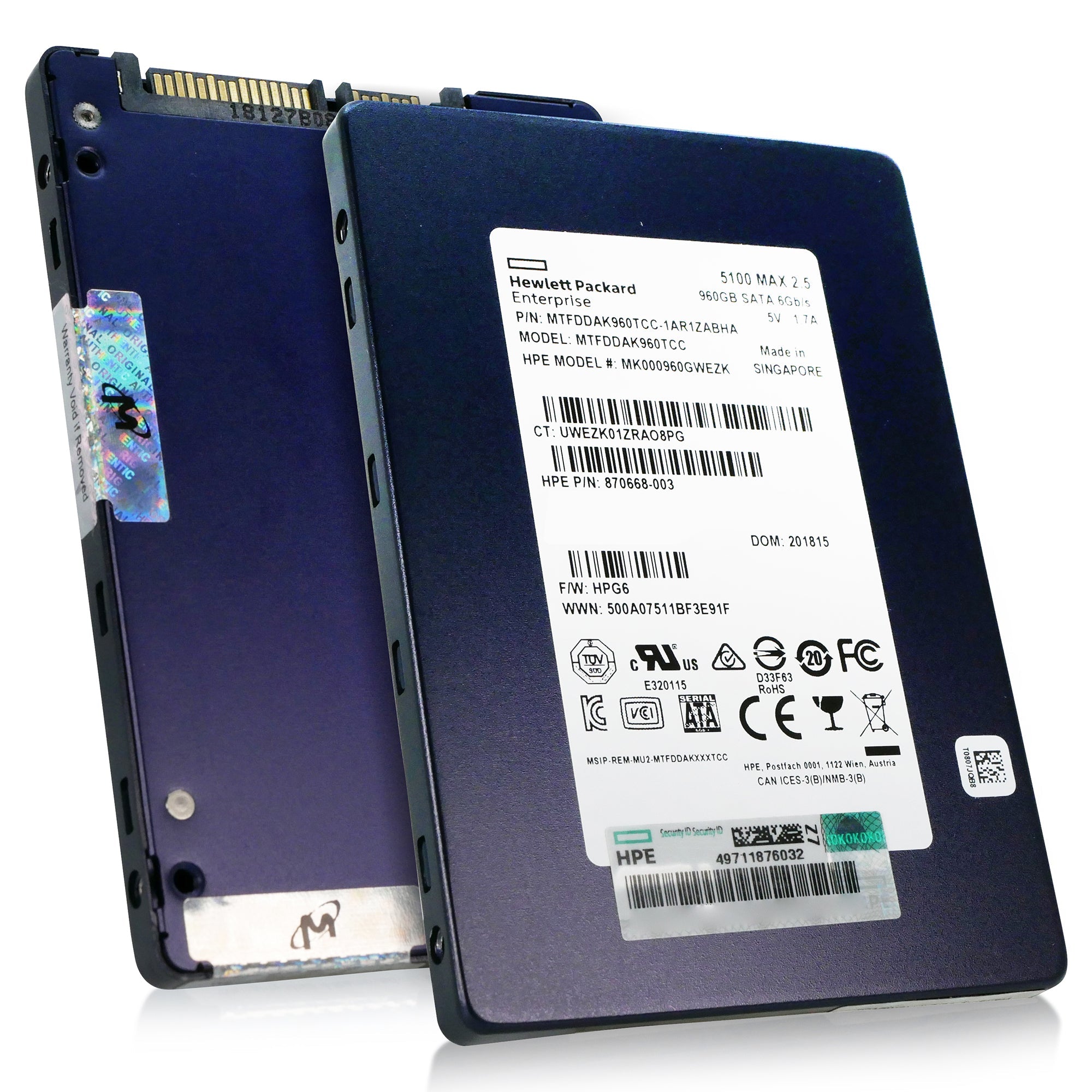 HP/Micron 5100 MAX MTFDDAK960TCC 960GB SATA 6Gb/s 3D TLC 2.5in Refurbished SSD