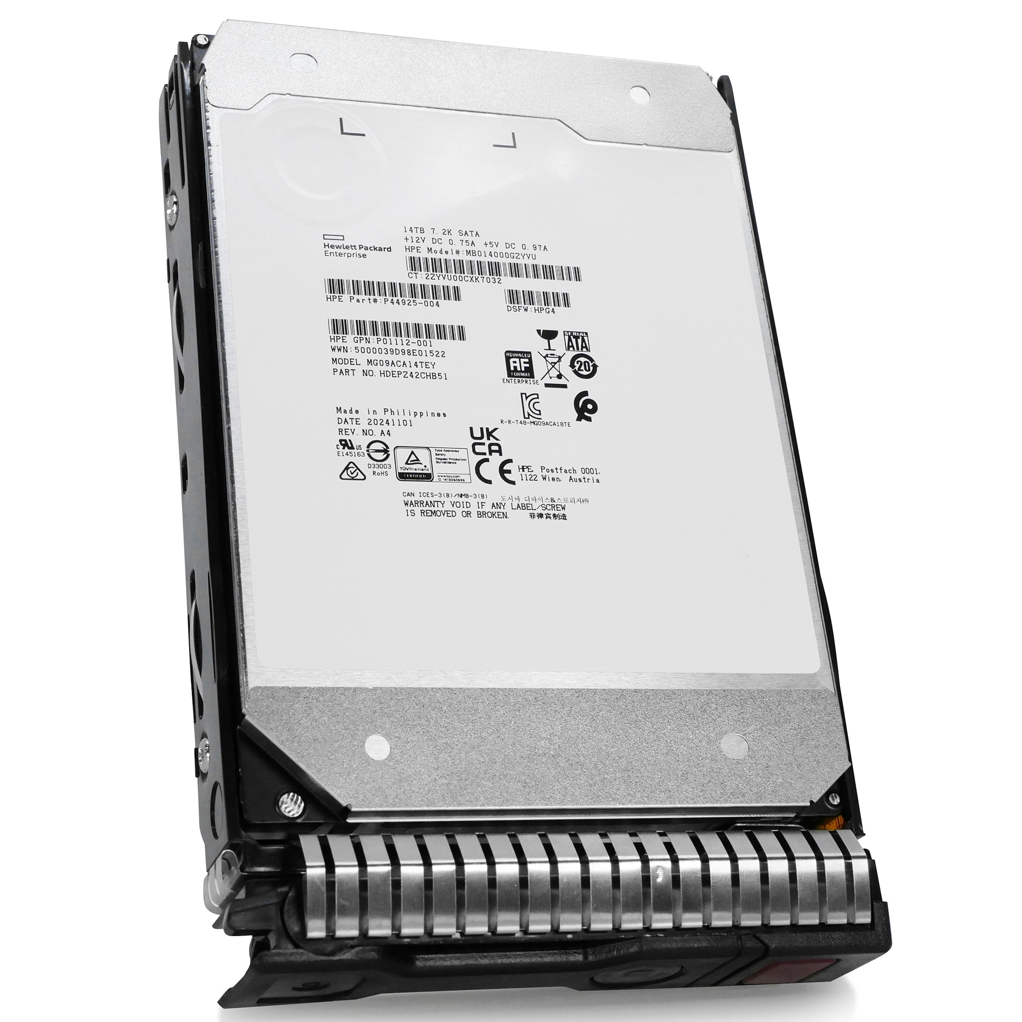 HP Generation 8 MB014000GZYVU P44924-004 14TB 7.2K RPM SATA 6Gb/s 4kn 3.5in Hard Drive