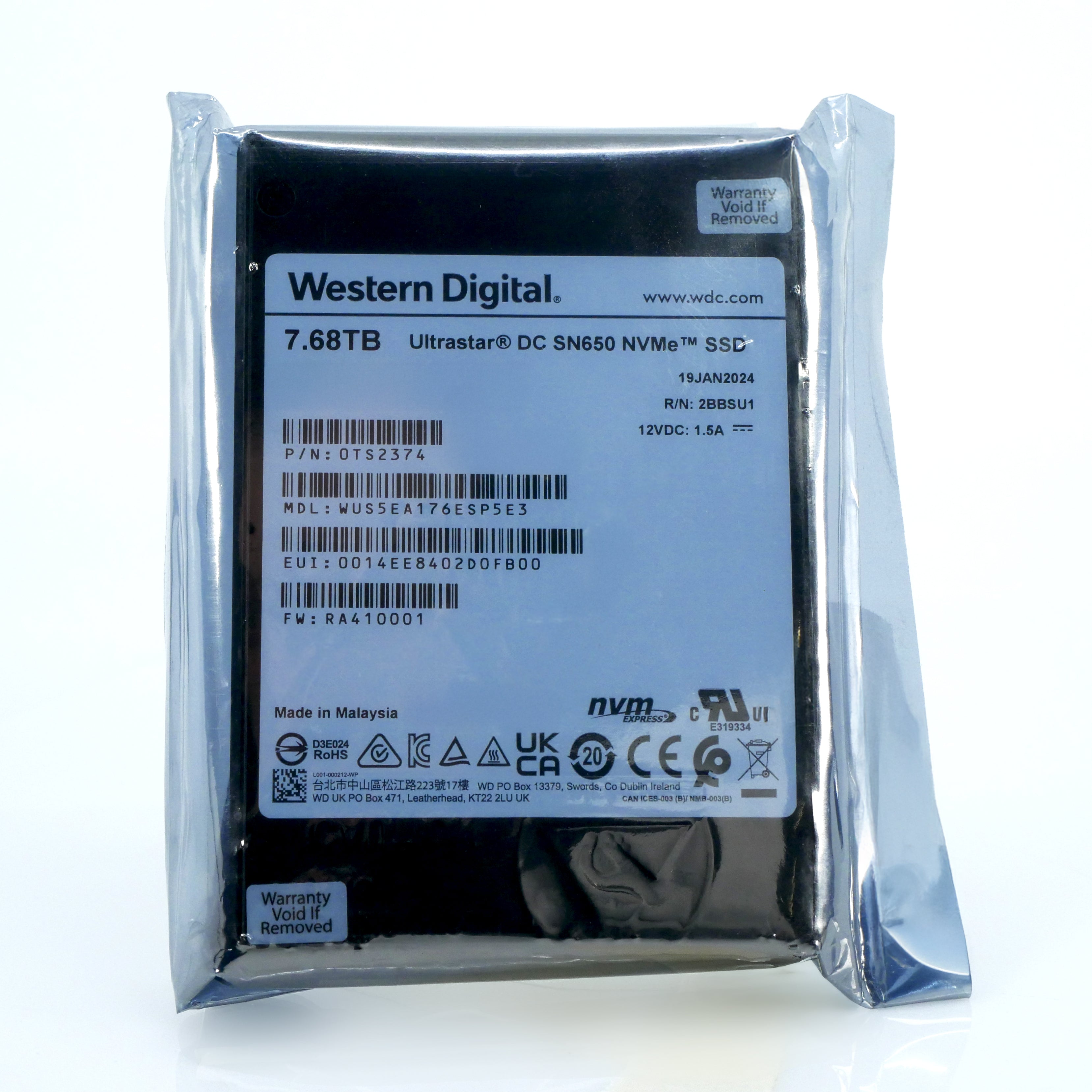 Western Digital Ultrastar DC SN650 WUS5EA176ESP5E3 7.68TB 1 DWPD PCIe Gen 4.0 x4 8GB/s 3D TLC U.3 NVMe 2.5in Solid State Drive