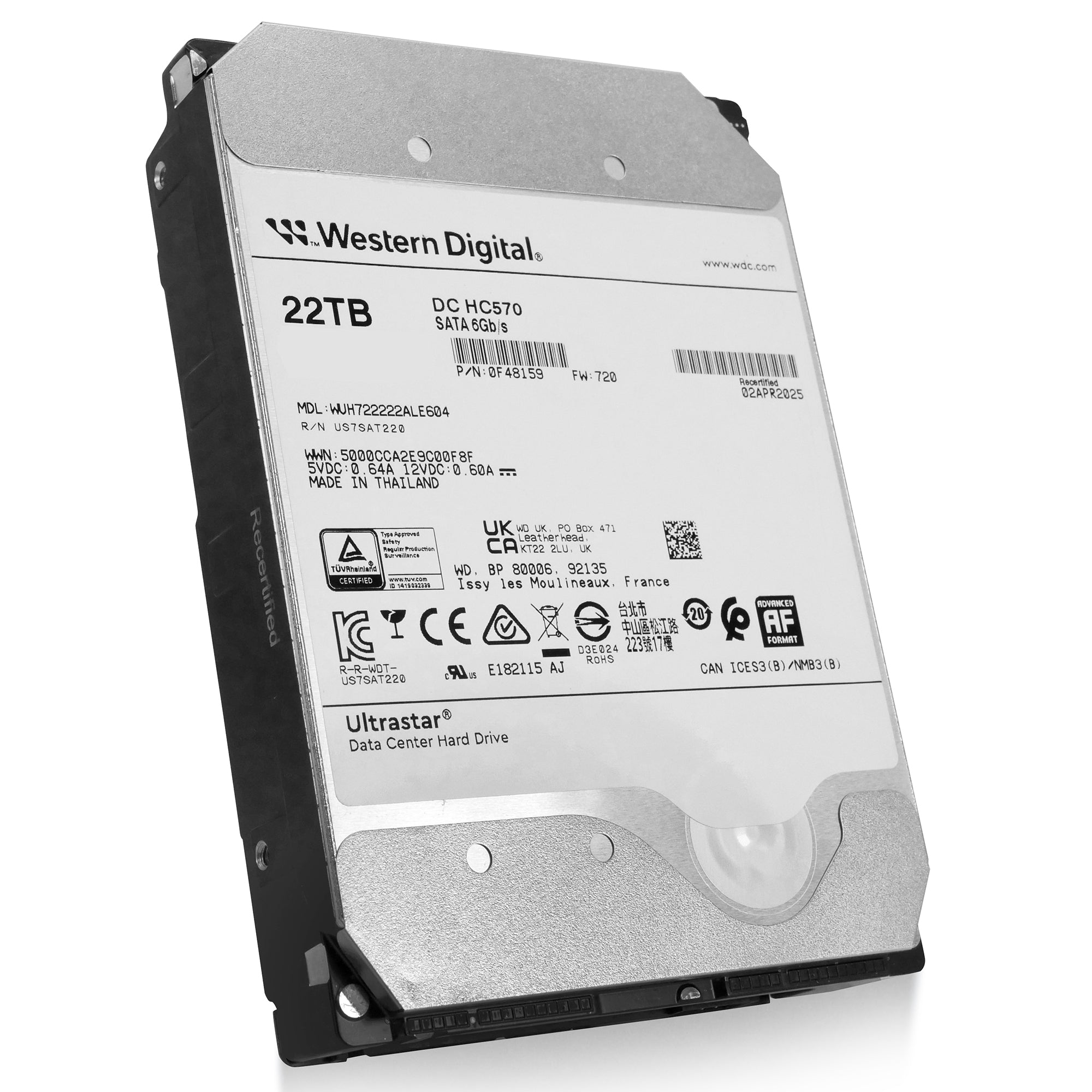 Western Digital Ultrastar DC HC570 WUH722222ALE604 0F48159 22TB 7.2K RPM SATA 6Gb/s 512e 3.5in Hard Drive