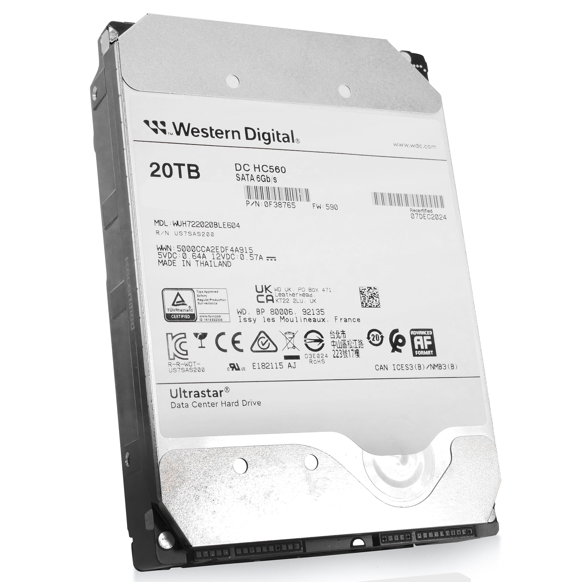 Western Digtial Ultrastar DC HC560 WUH722020BLE604 0F38765 20TB 7.2K RPM SATA 6Gb/s 512e 3.5in Hard Drive