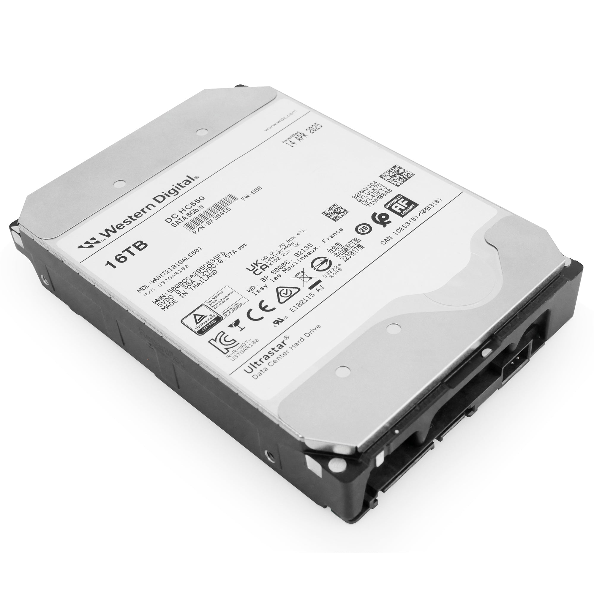 Western Digital Ultrastar DC HC550 WUH721816ALE601 0F38455 16TB 7.2K RPM SATA 6Gb/s 512e 3.5in Recertified Hard Drive
