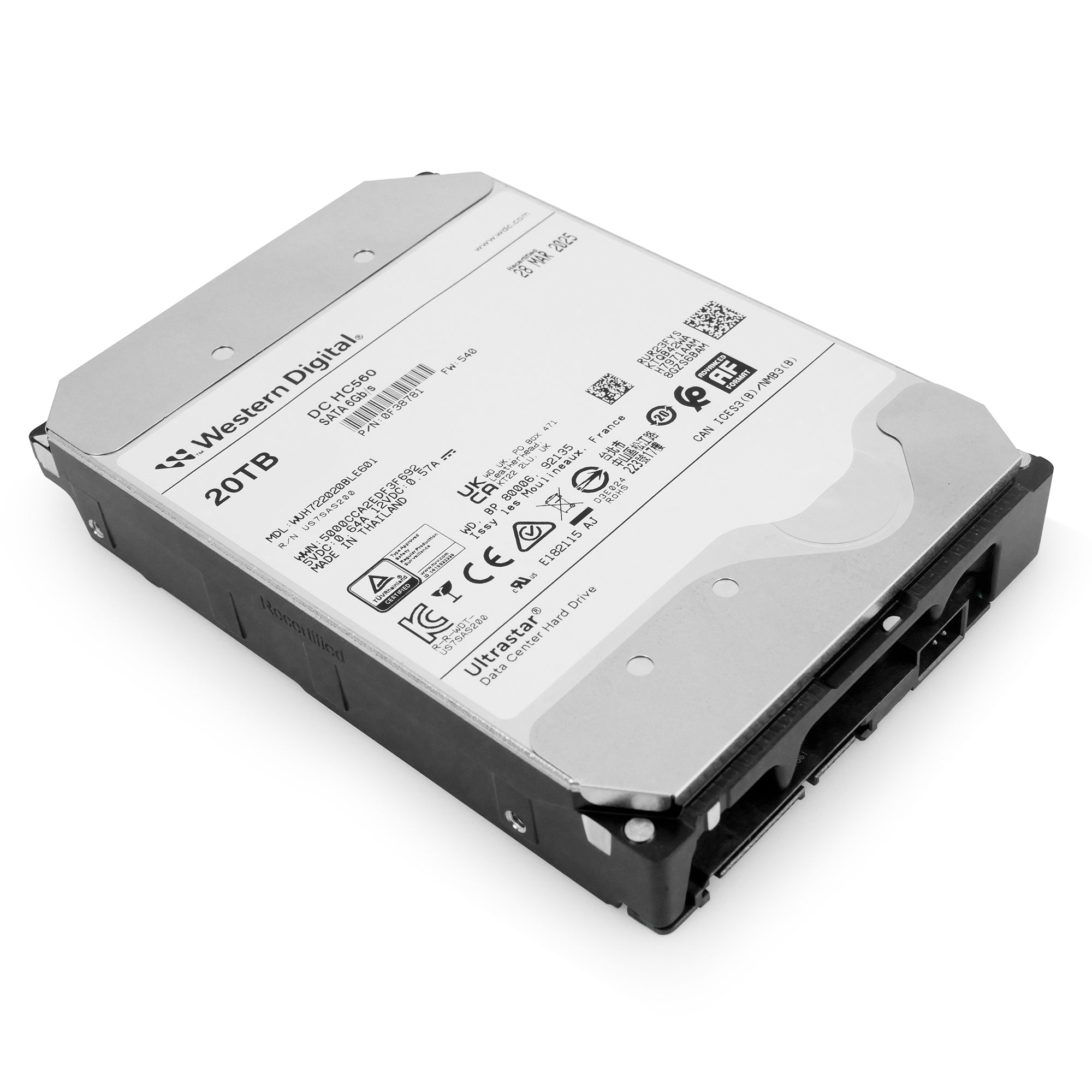Western Digital Ultrastar DC HC560 WUH722020BLE601 0F38781 20TB 7.2K RPM SATA 6Gb/s 512e 3.5in Refurbished HDD