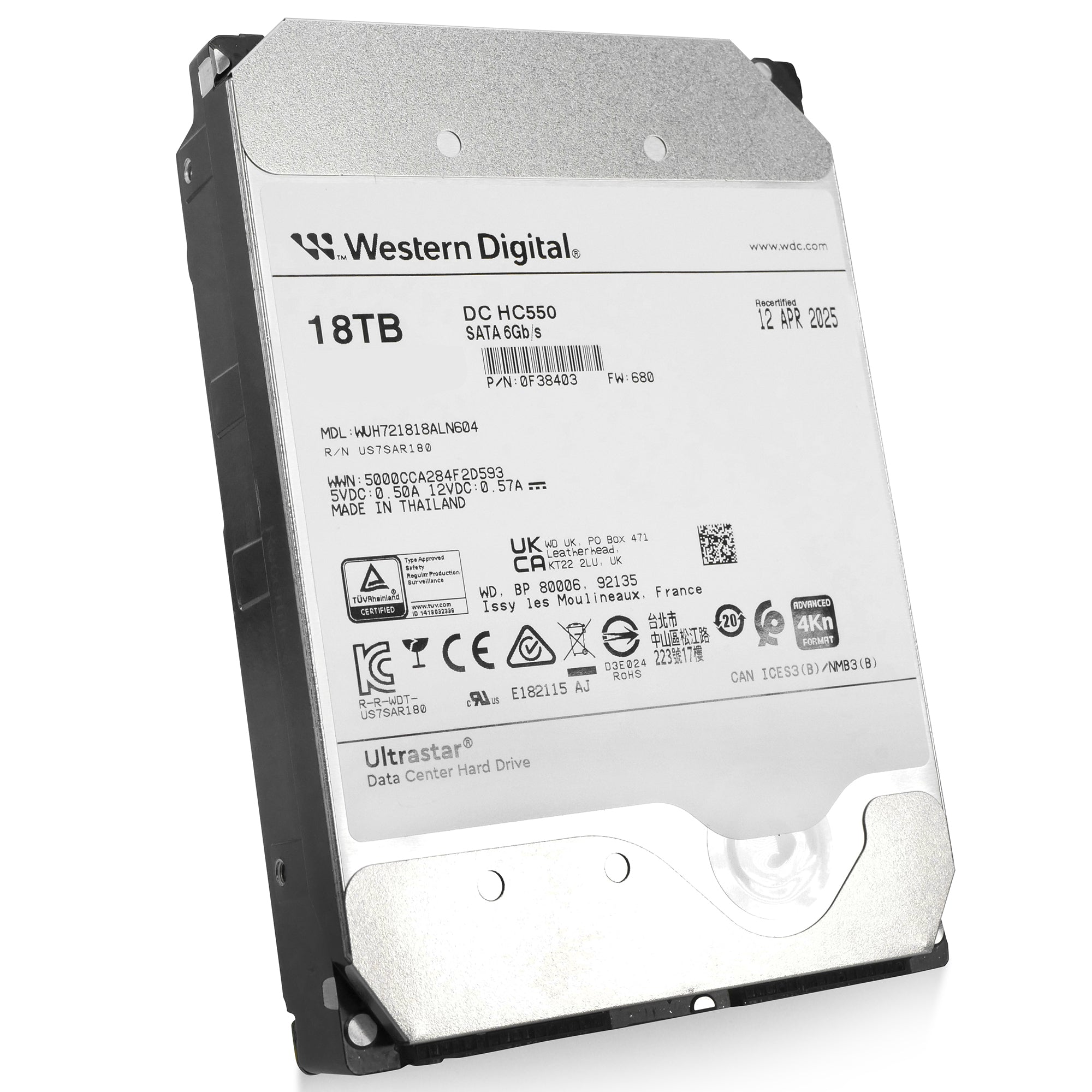 Western Digital Ultrastar DC HC550 WUH721818ALN604 0F38403 18TB 7.2K RPM SATA 6Gb/s 4Kn 3.5in Refurbished HDD