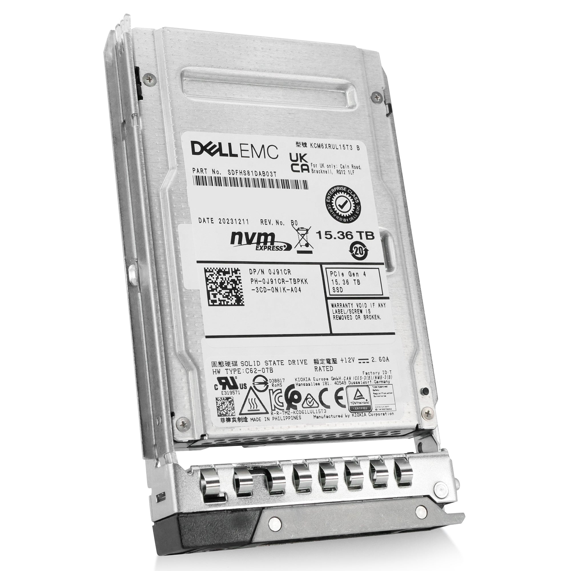 Dell G14 0J91CR 15.36TB 1 DWPD PCIe Gen 4.0 x4 8GB/s 3D TLC U.3 NVMe 2.5in Solid State Drive
