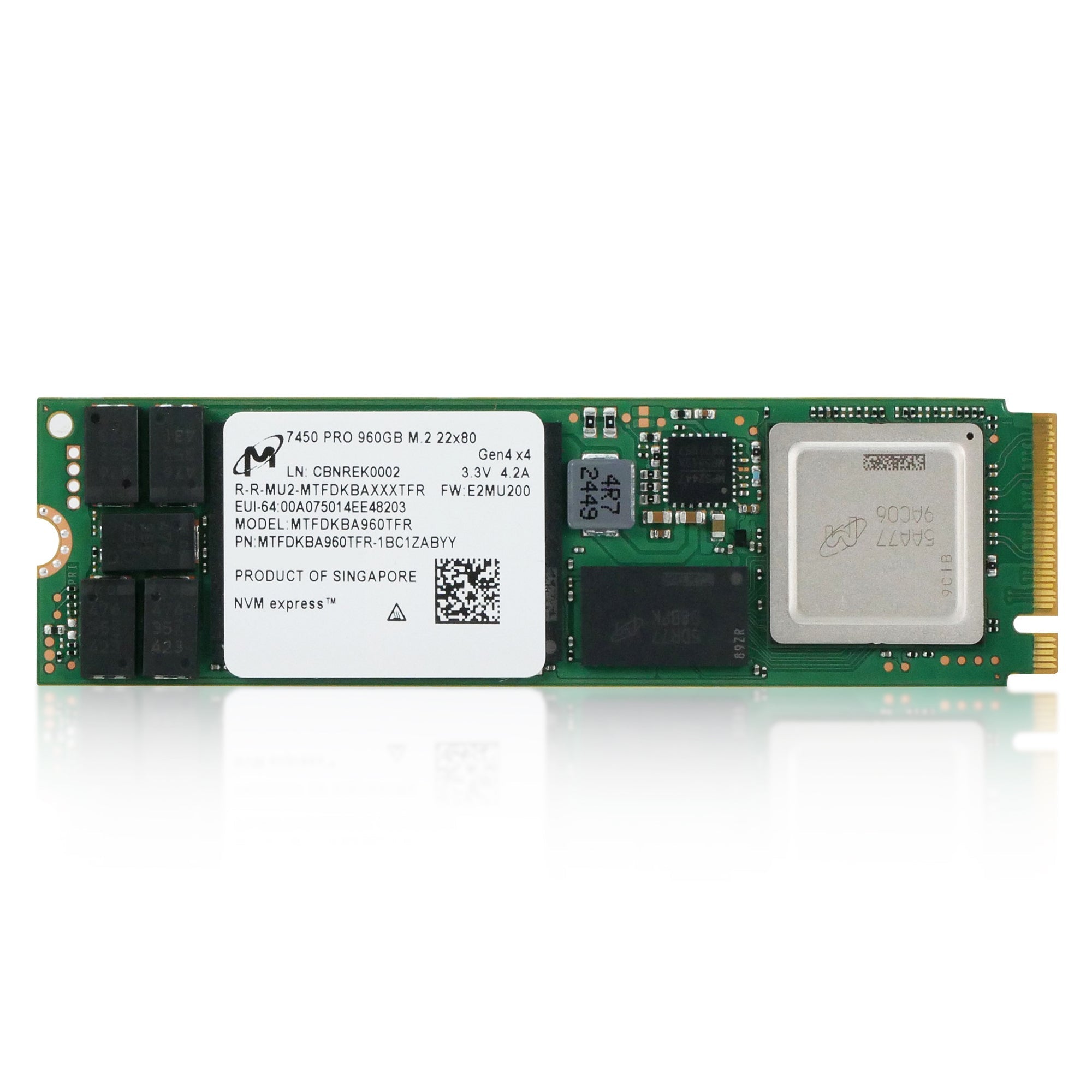 Micron 7450 PRO MTFDKBA960TFR 960GB 1 DWPD PCIe Gen 4.0 x4 8GB/s 3D TLC M.2 Refurbished SSD