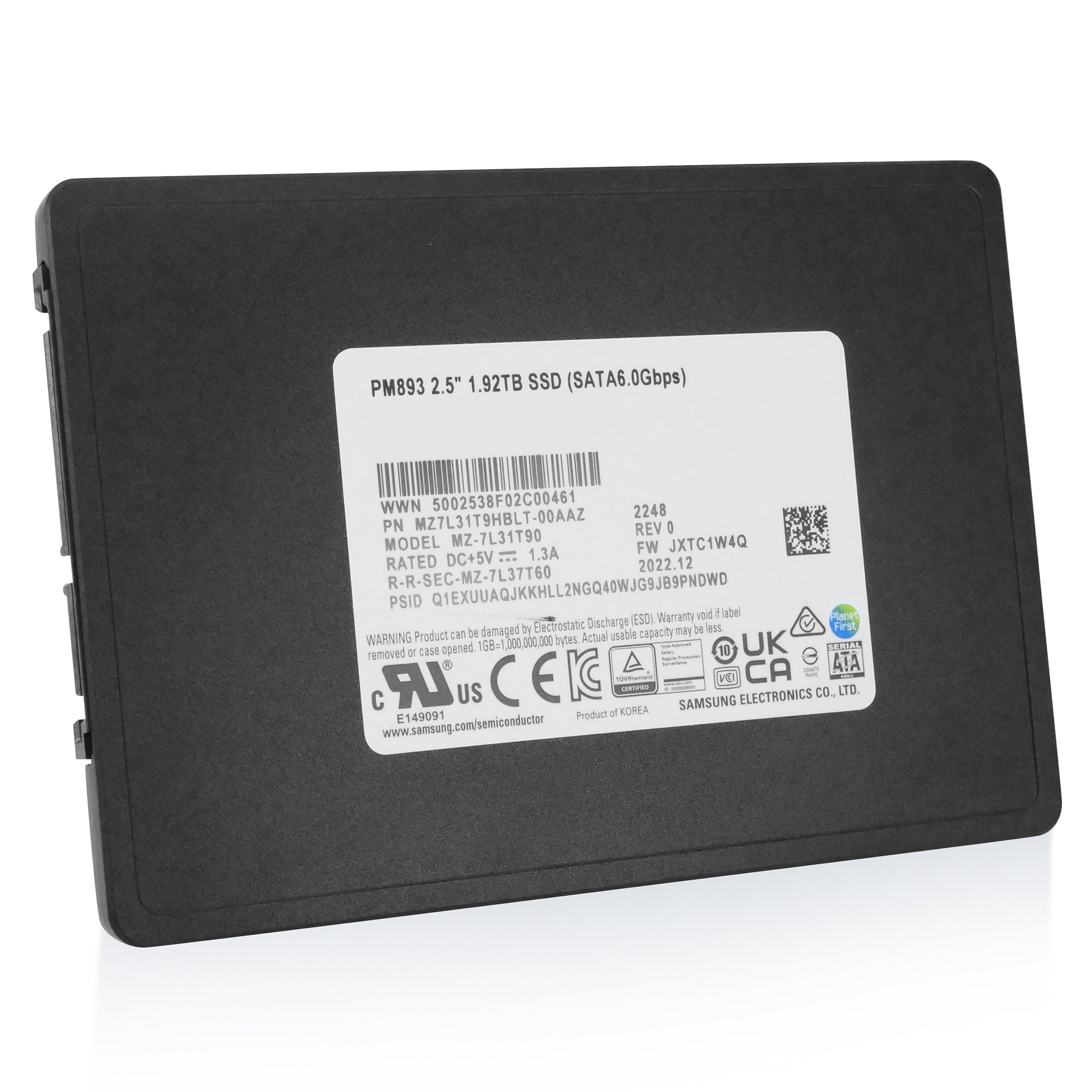 Samsung PM893 MZ7L31T9HBLT MZ-7L31T90 1.92TB 3,504 TBW SATA 6Gb/s V-NAND TLC 2.5in Solid State Drive