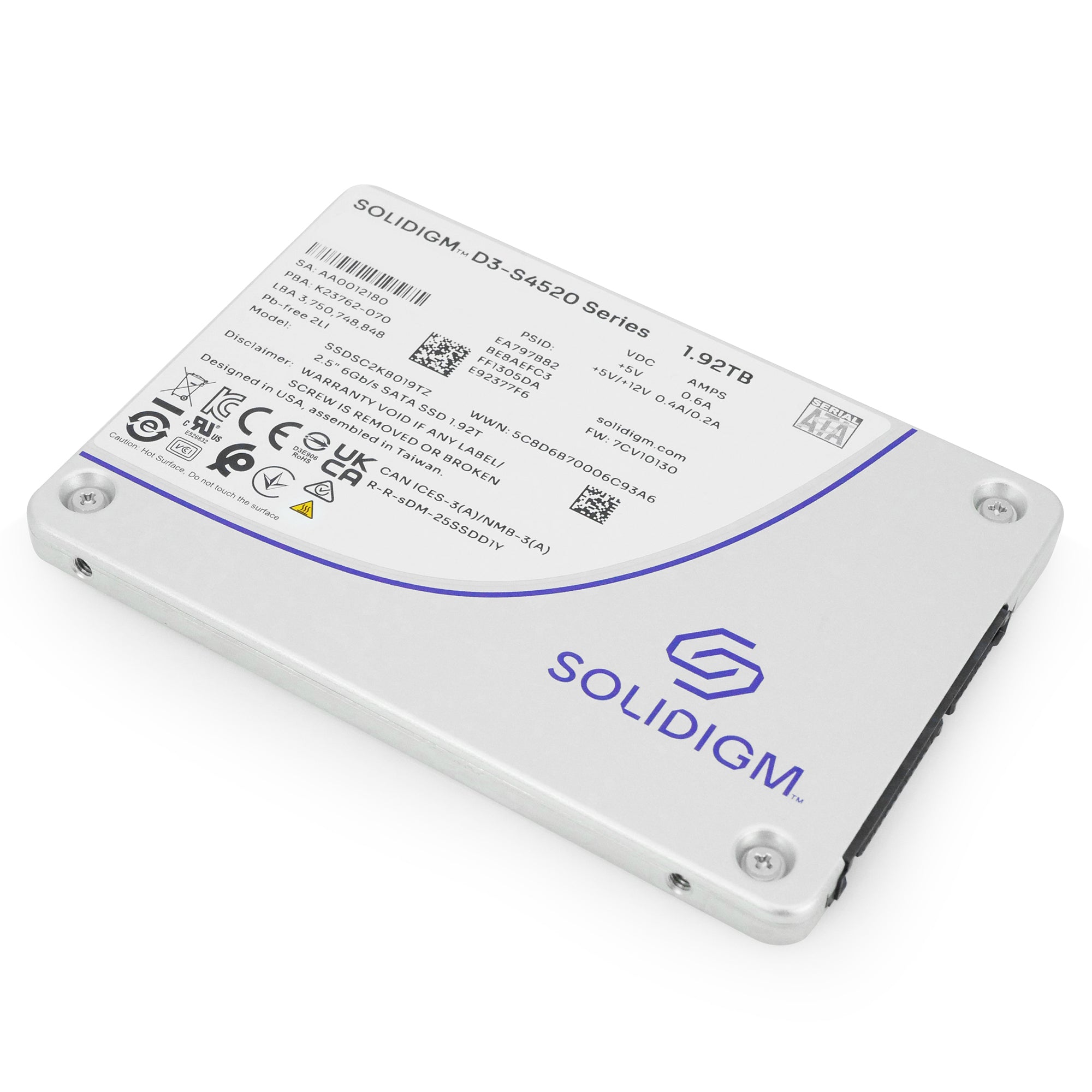 Solidigm/Intel D3-S4520 SSDSC2KB019TZ1Z 1.92TB 1 DWPD SATA 6Gb/s 3D TLC 2.5in Refurbished SSD
