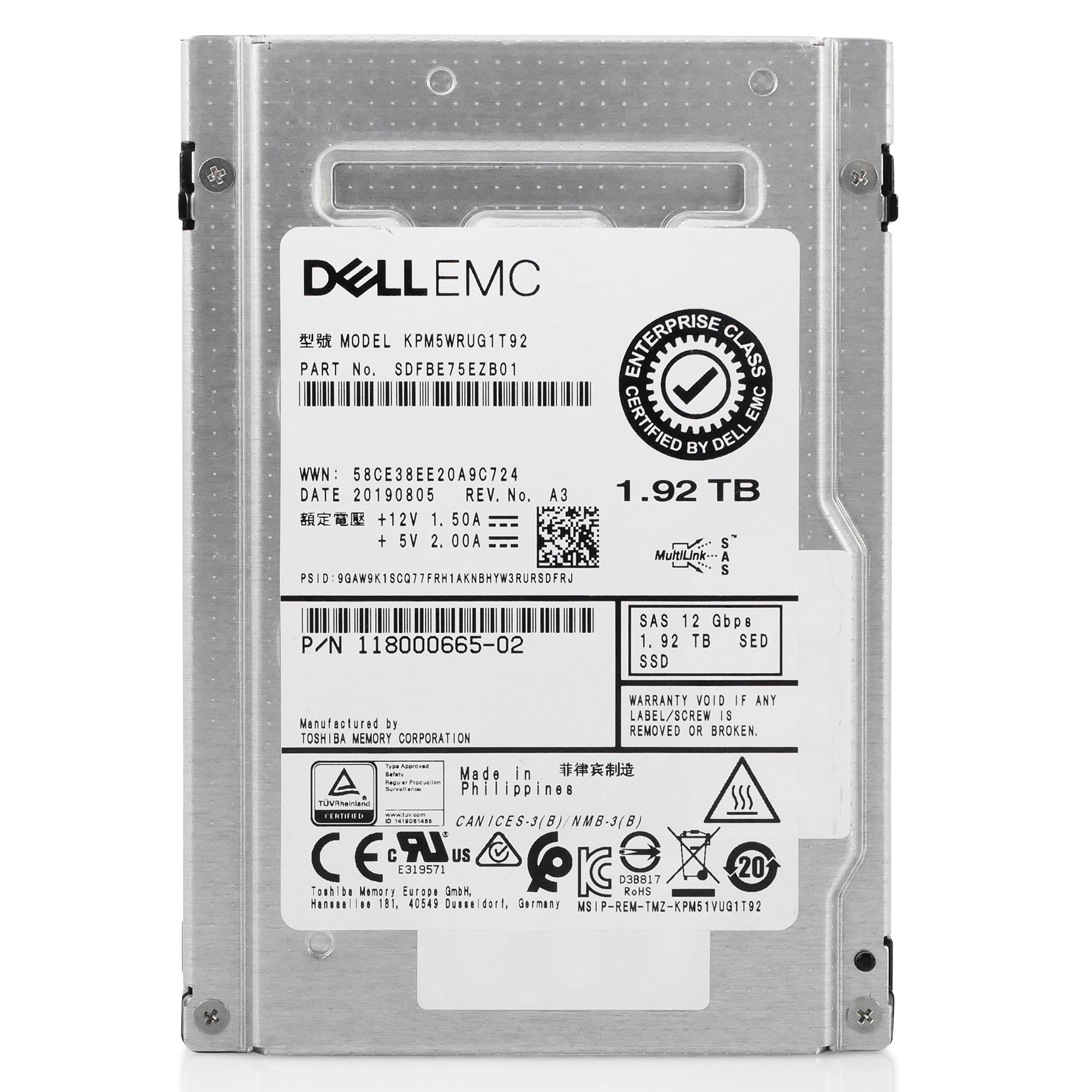 Dell/Kioxia PM5-R KPM5WRUG1T92 1.92TB 1 DWPD SAS 12Gb/s 3D TLC 2.5in Recertified Solid State Drive