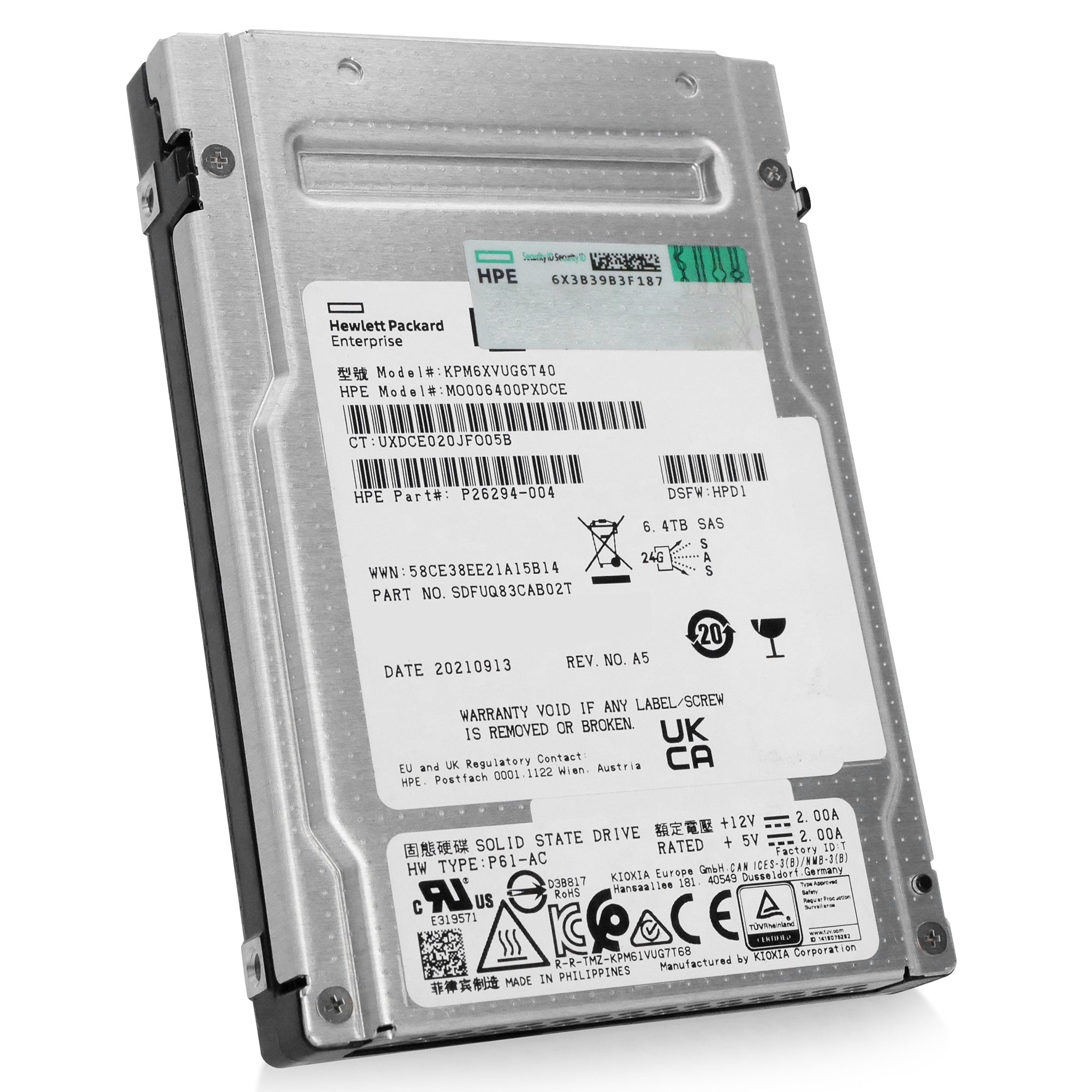 HP/Kioxia PM6-V KPM6XVUG6T40 6.4TB 3 DWPD SAS-4 24Gb/s 3D TLC 2.5in Refurbished SSD
