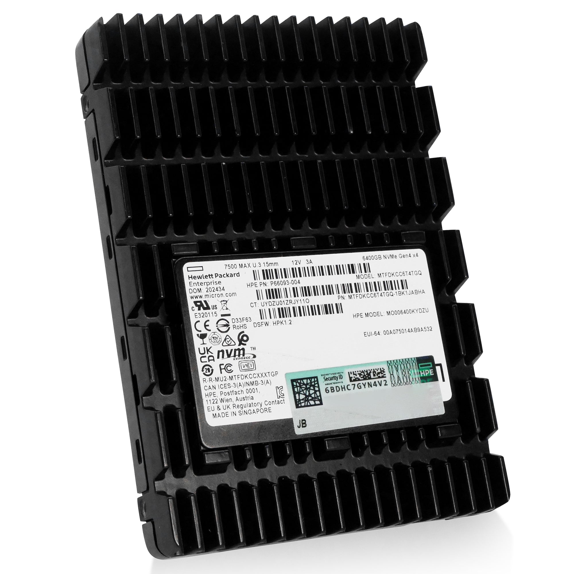 HP/Micron 7500 MAX MTFDKCC6T4TGQ 6.4TB PCIe Gen 4.0 x4 8GB/s 3D TLC U.3 NVMe 2.5in Recertified Solid State Drive