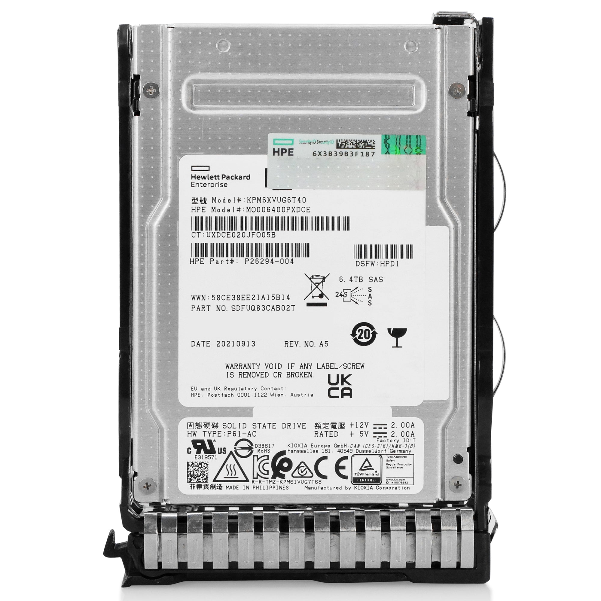 HP Generation 8 MO006400PXDCE P26294-004 6.4TB 3 DWPD SAS-4 24Gb/s 3D TLC 2.5in Refurbished SSD
