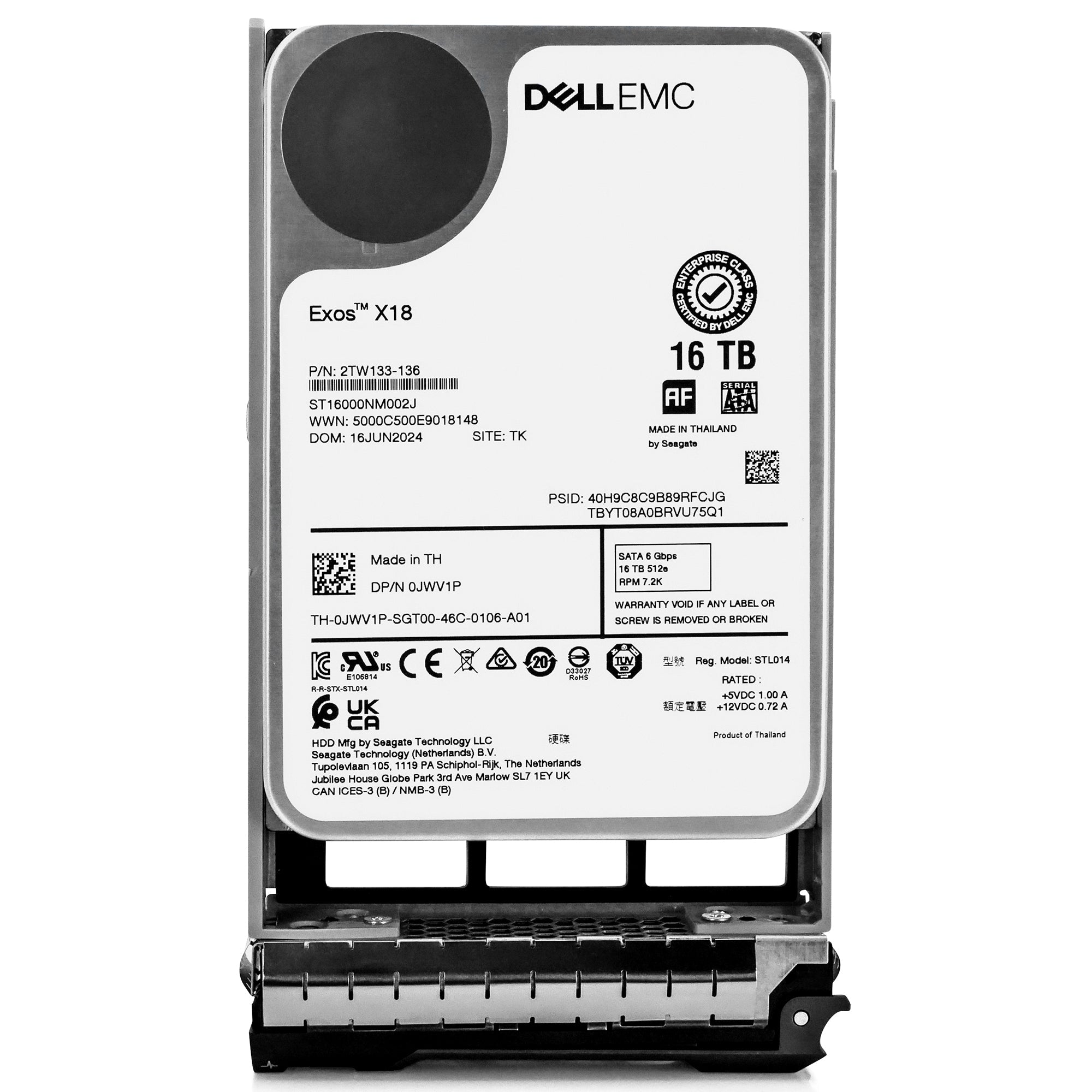 Dell G13 0JWV1P 16TB 7.2K RPM SATA 6Gb/s 512e 3.5in Hard Drive