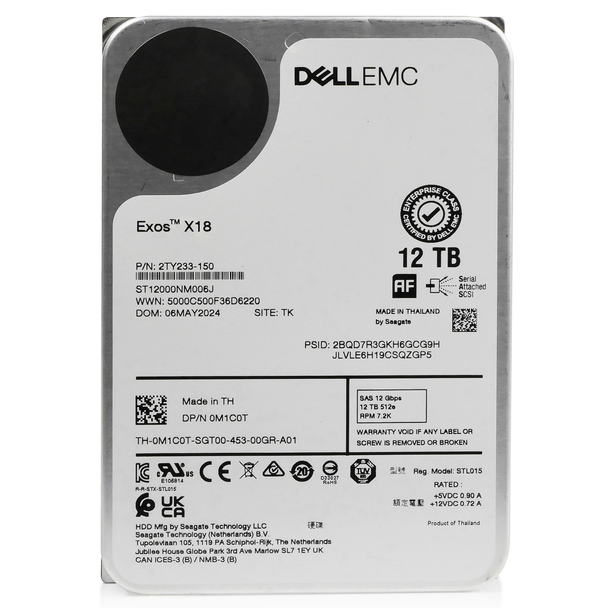 Dell/Seagate Exos X16 ST12000NM006J 12TB 7.2K RPM SAS 12Gb/s 512e 3.5in Refurbished HDD