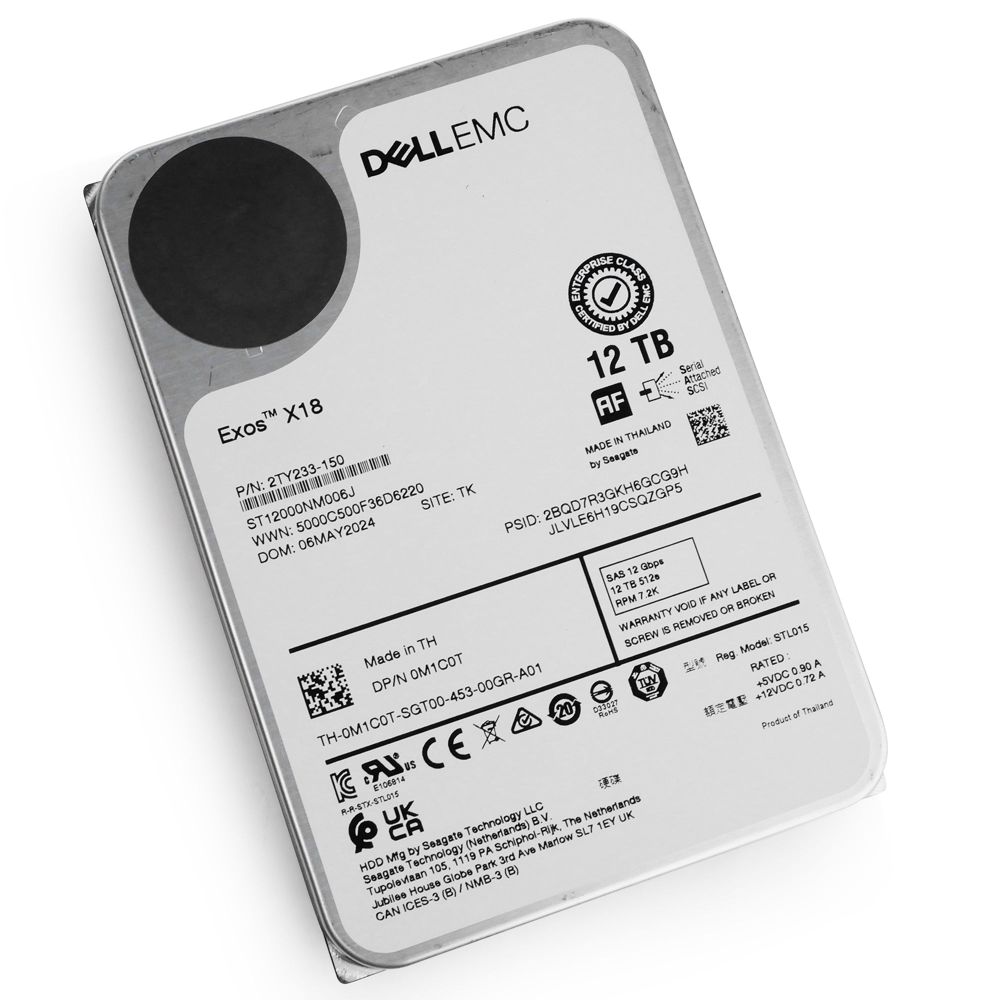 Dell/Seagate Exos X16 ST12000NM006J 12TB 7.2K RPM SAS 12Gb/s 512e 3.5in Hard Drive
