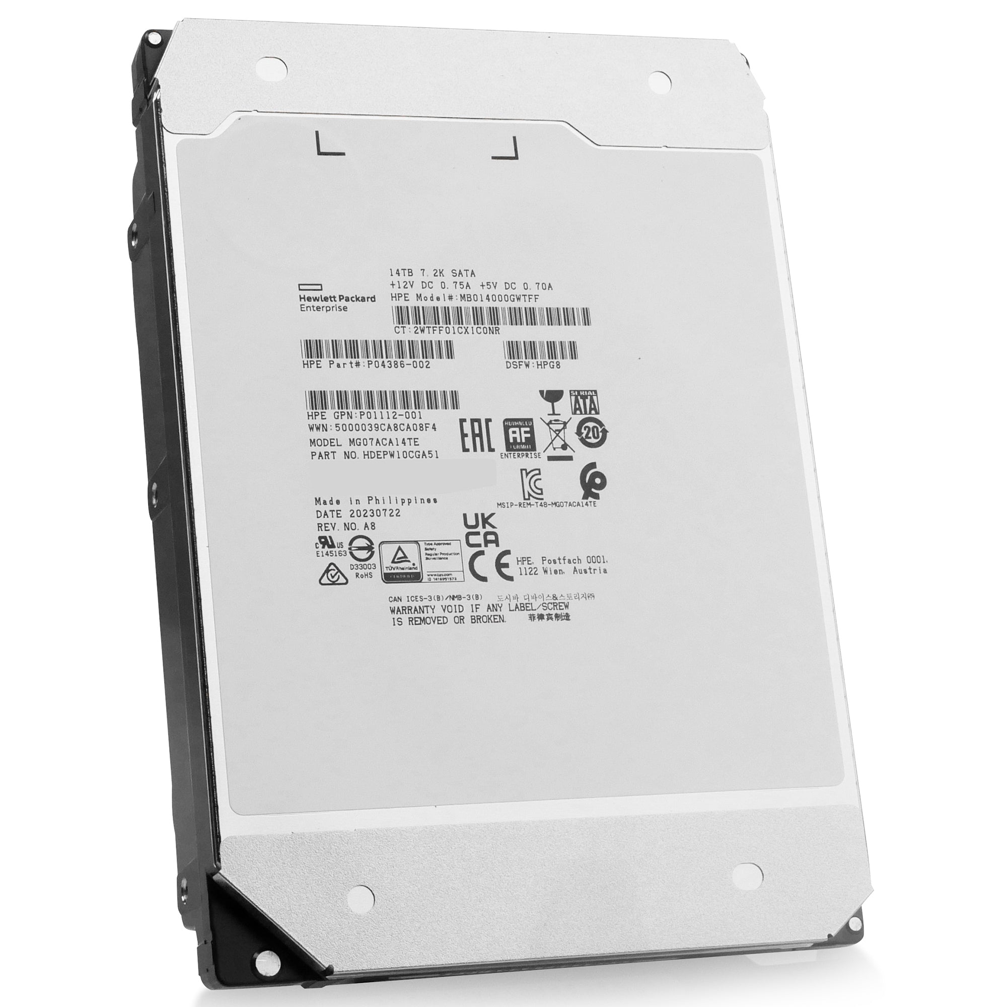 HP/Toshiba MG07 MG07ACA14TE 14TB 7.2K RPM SATA 6Gb/s 512e 3.5in Power Disable Hard Drive