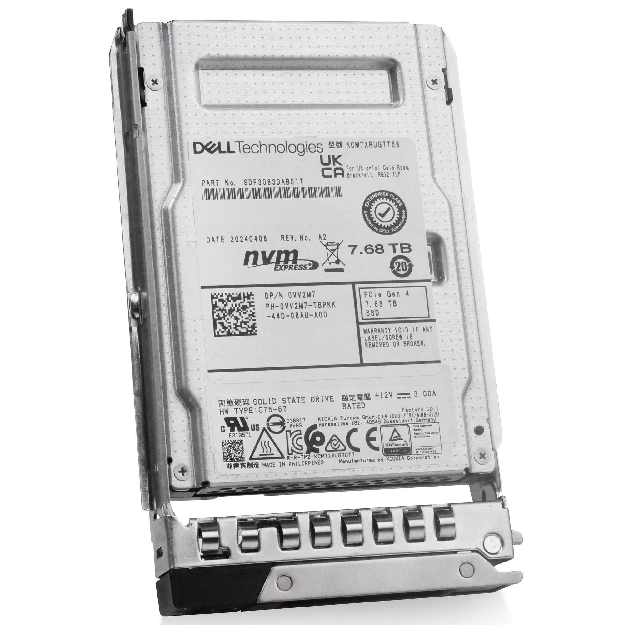 Dell G14 0VV2M7 7.68TB 1 DWPD PCIe Gen 4.0 x4 8GB/s 3D TLC U.2 NVMe 2.5in Solid State Drive