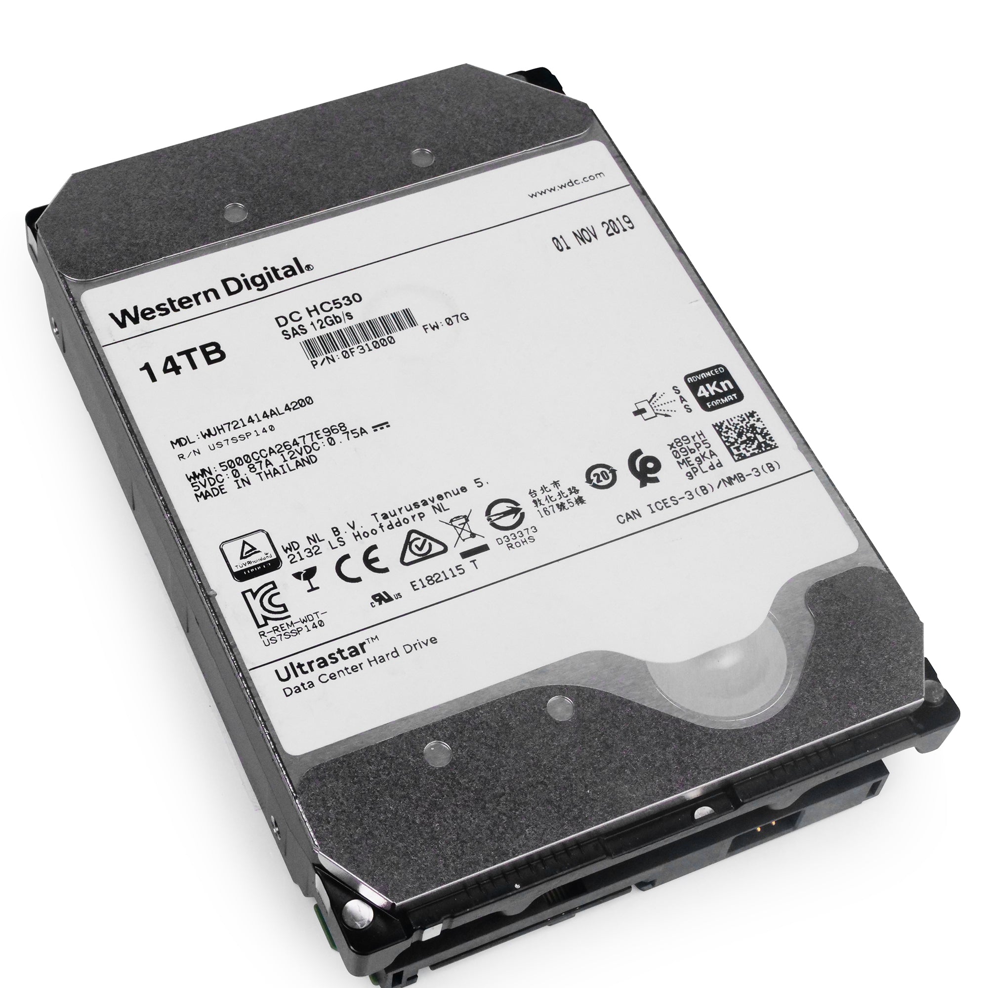 Western Digital Ultrastar DC HC530 WUH721414AL4200 0F31000 14TB 7.2K RPM SAS 12Gb/s 4Kn 3.5in Refurbished HDD