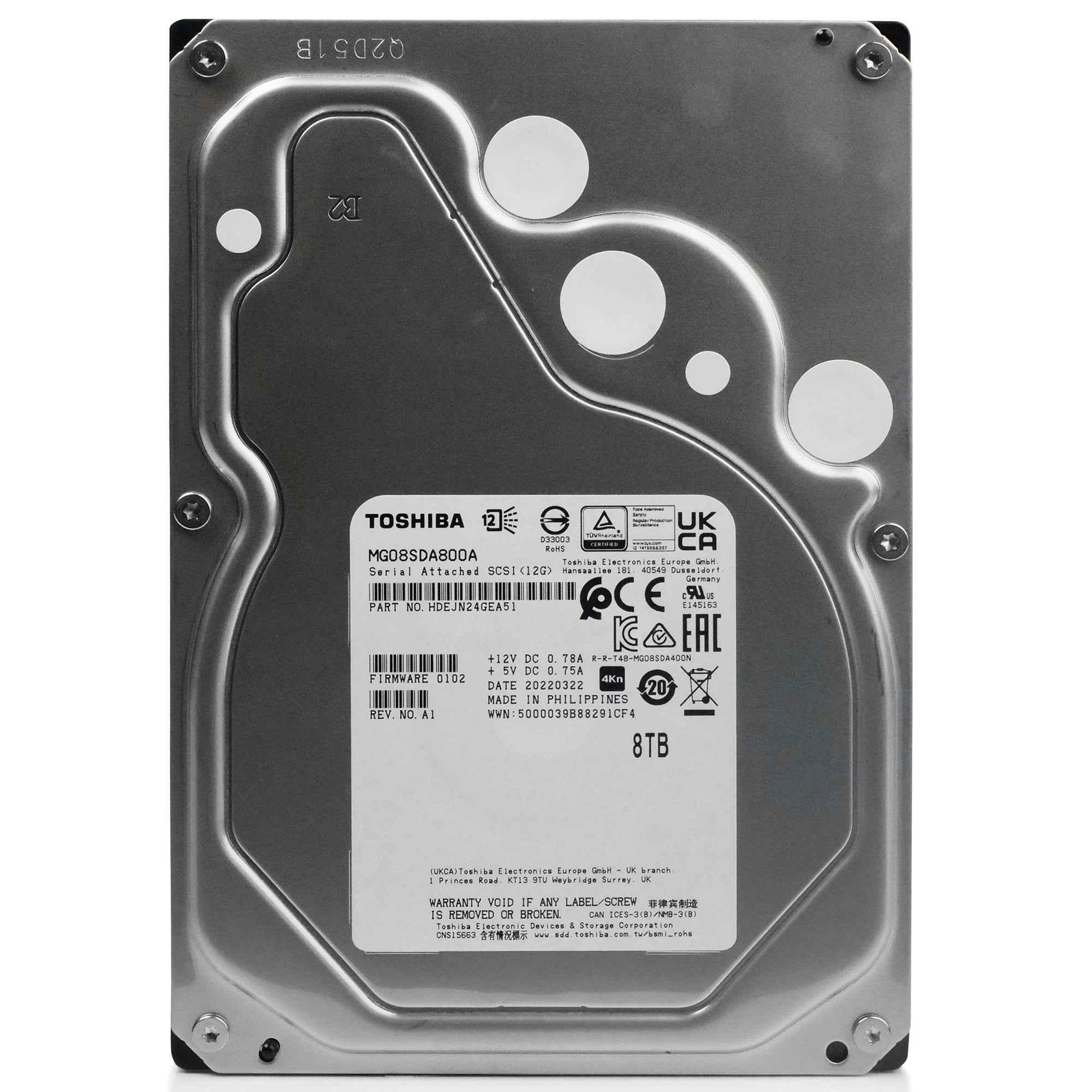 Toshiba MG08 MG08SDA800A 8TB 7.2K RPM SAS 12Gb/s 4Kn 3.5in Hard Drive