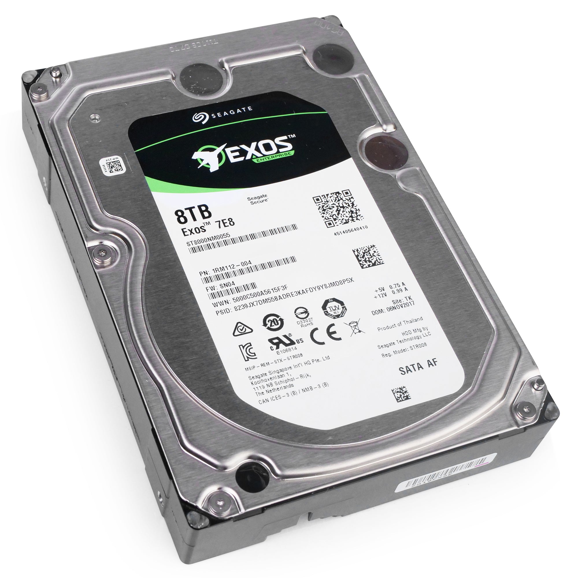 Seagate Exos 7E8 ST8000NM0055 8TB 7.2K RPM SATA 6Gb/s 512e 3.5in Refurbished HDD