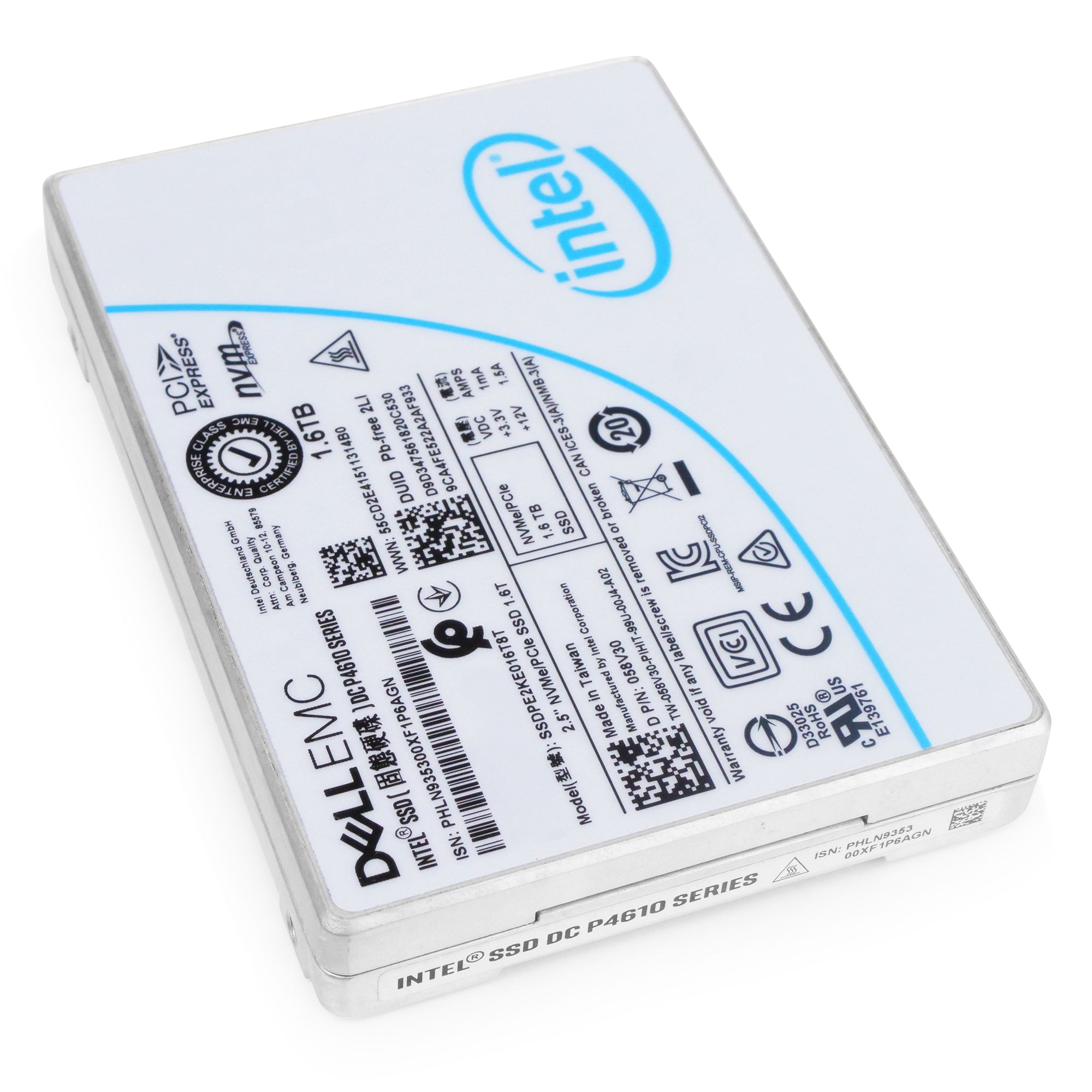 Dell/Intel DC P4610 SSDPE2KE016T8T 1.6TB 3 DWPD PCIe Gen 3.1 x4 4GB/s 3D TLC U.2 NVMe 2.5in Refurbished SSD
