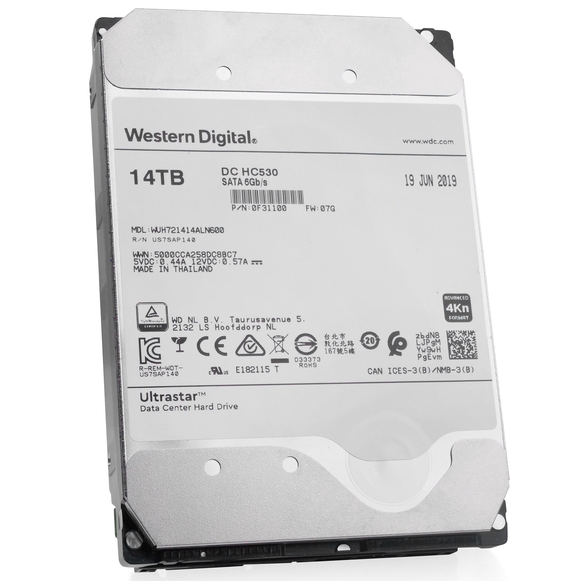 Western Digital Ultrastar DC HC530 WUH721414ALN600 0F31100 14TB 7.2K RPM SATA 6Gb/s 4Kn 3.5in Refurbished HDD