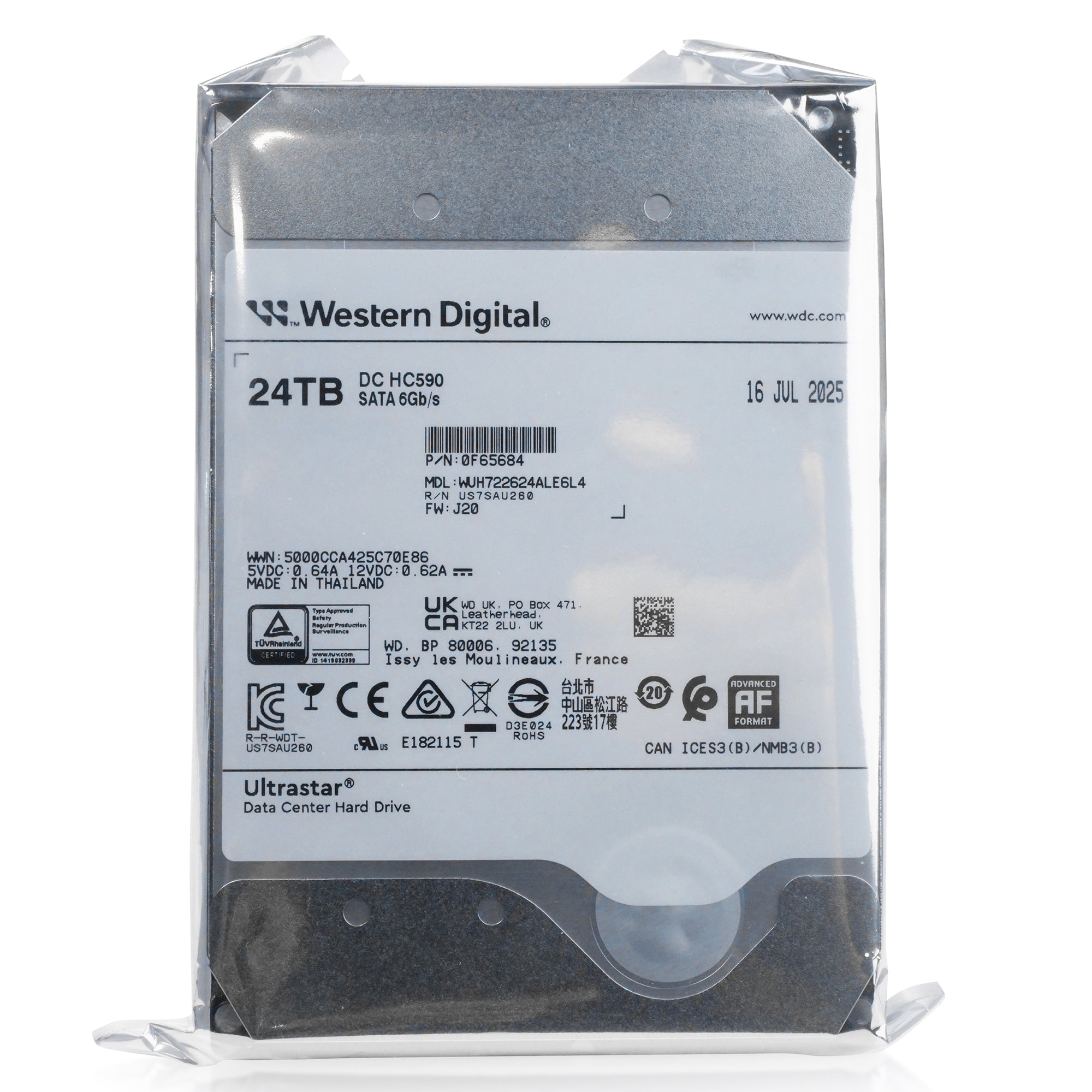 Western Digital Ultrastar HC590 WUH722624ALE6L4 0F65684 24TB 7.2K RPM SATA 6Gb/s 512e 3.5in Hard Drive