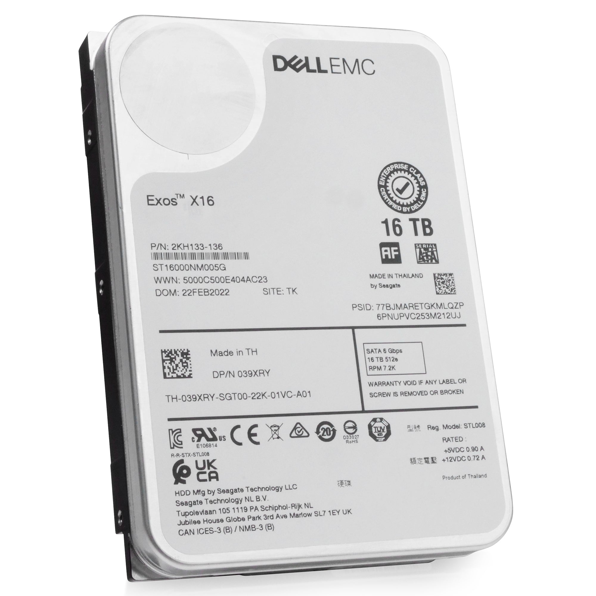 Dell/Seagate Exos X16 ST16000NM005G 16TB 7.2K RPM SATA 6Gb/s 512e 3.5in Refurbished HDD