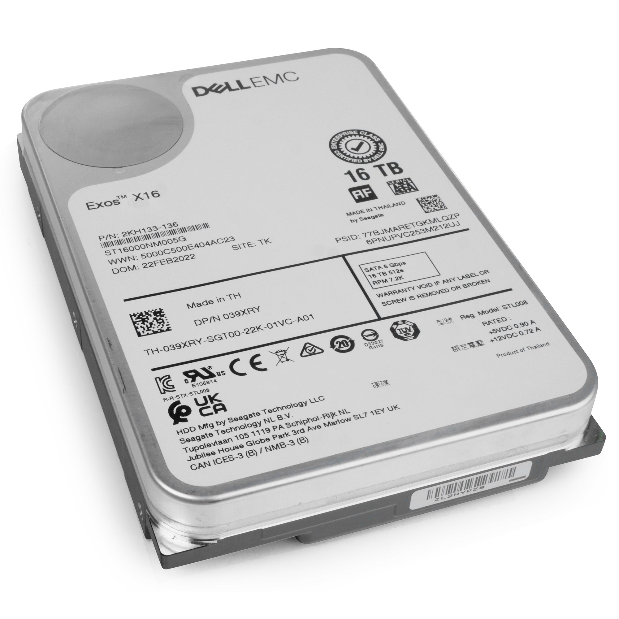 Dell/Seagate Exos X16 ST16000NM005G 16TB 7.2K RPM SATA 6Gb/s 512e 3.5in Refurbished HDD