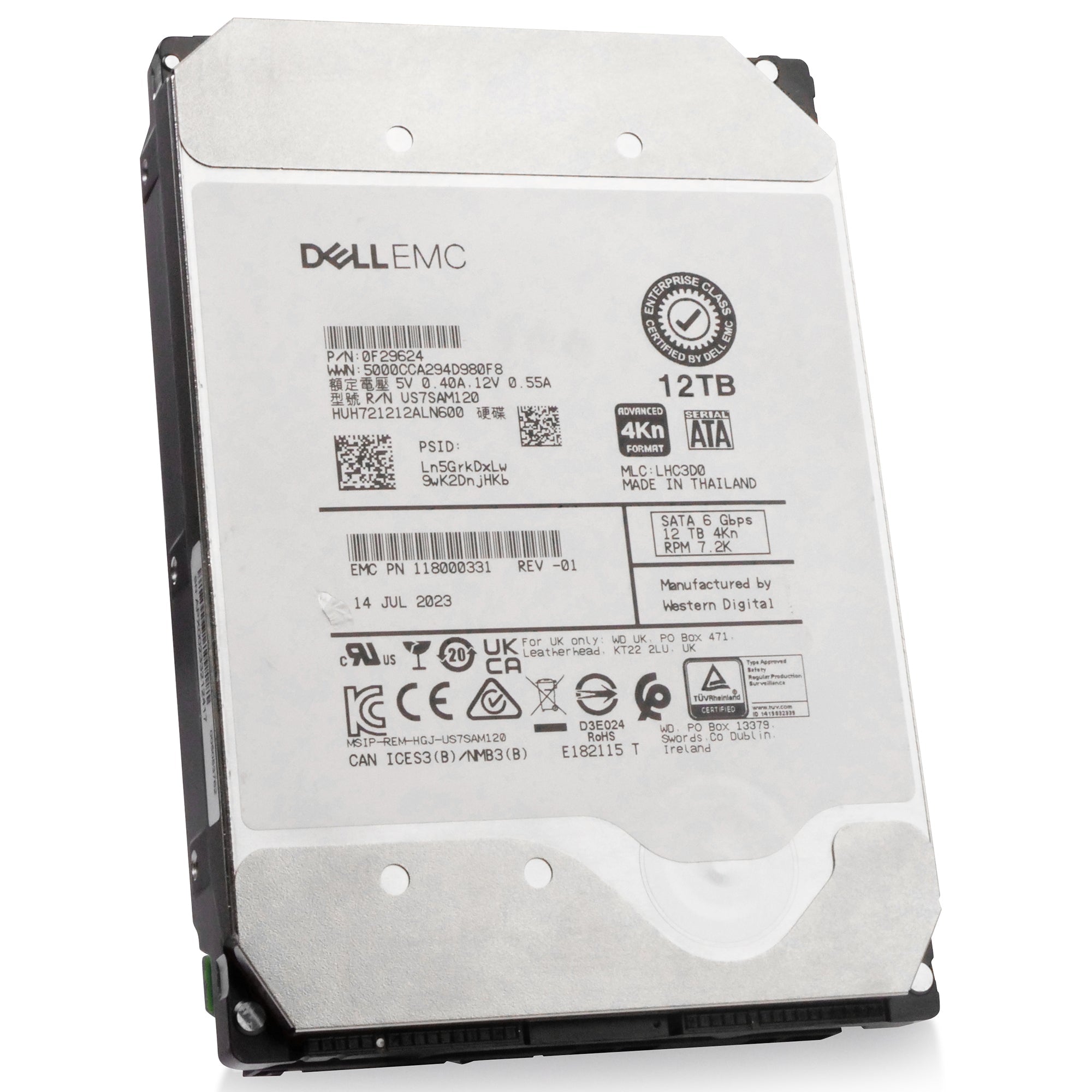 Dell/Western Digital Ultrastar DC HC520 HUH721212ALN600 0F29624 12TB 7.2K RPM SATA 6Gb/s 4Kn 3.5in Refurbished HDD