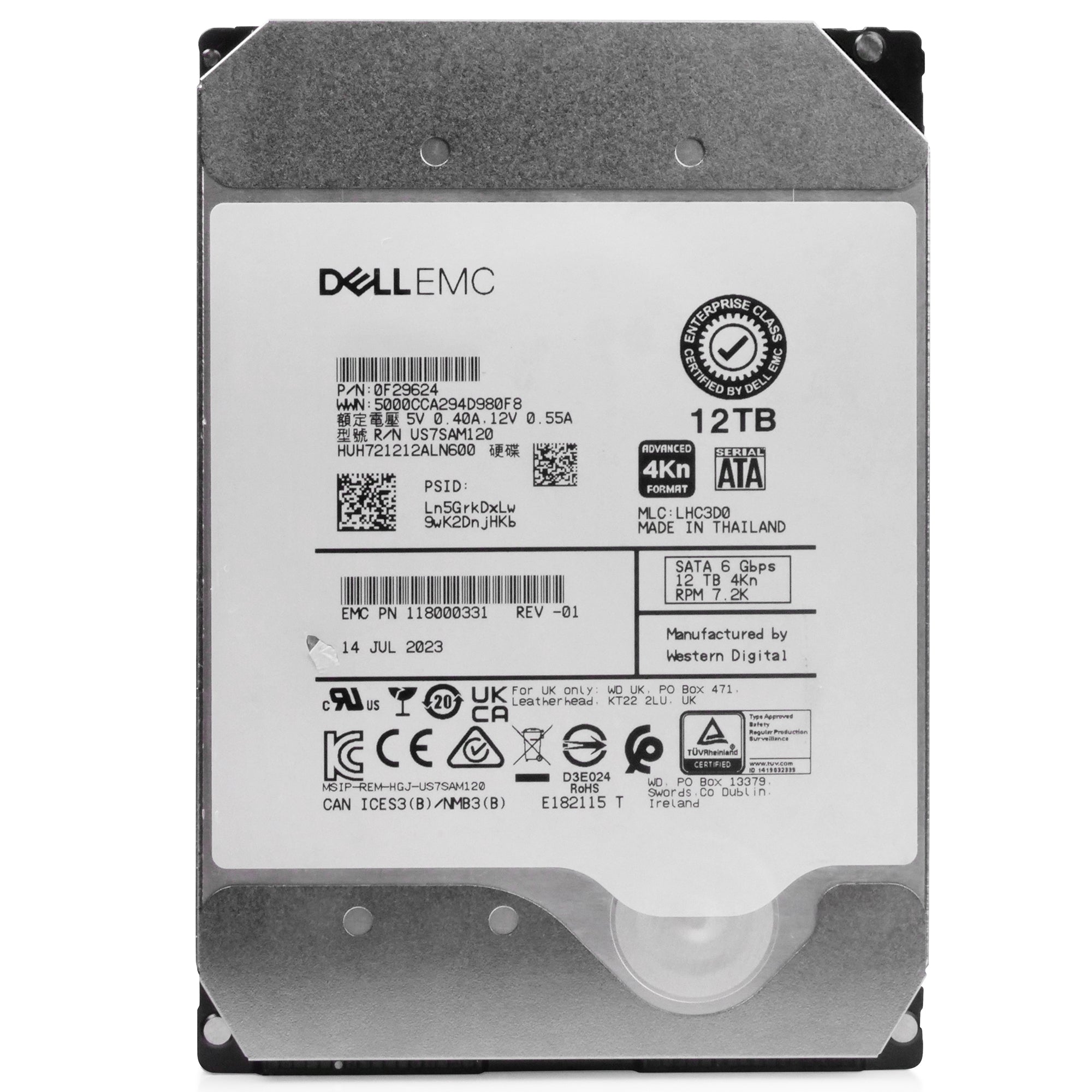 Dell/Western Digital Ultrastar DC HC520 HUH721212ALN600 0F29624 12TB 7.2K RPM SATA 6Gb/s 4Kn 3.5in Refurbished HDD