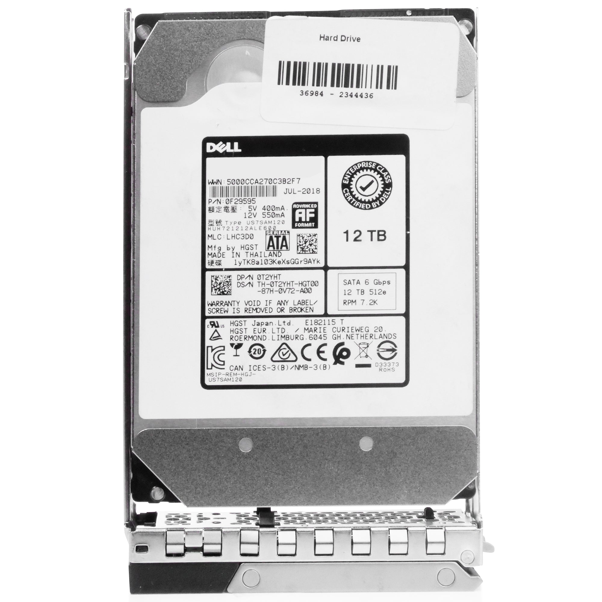 Dell G14 T2YHT 12TB 7.2K RPM SATA 6Gb/s 512e 3.5in Refurbished HDD
