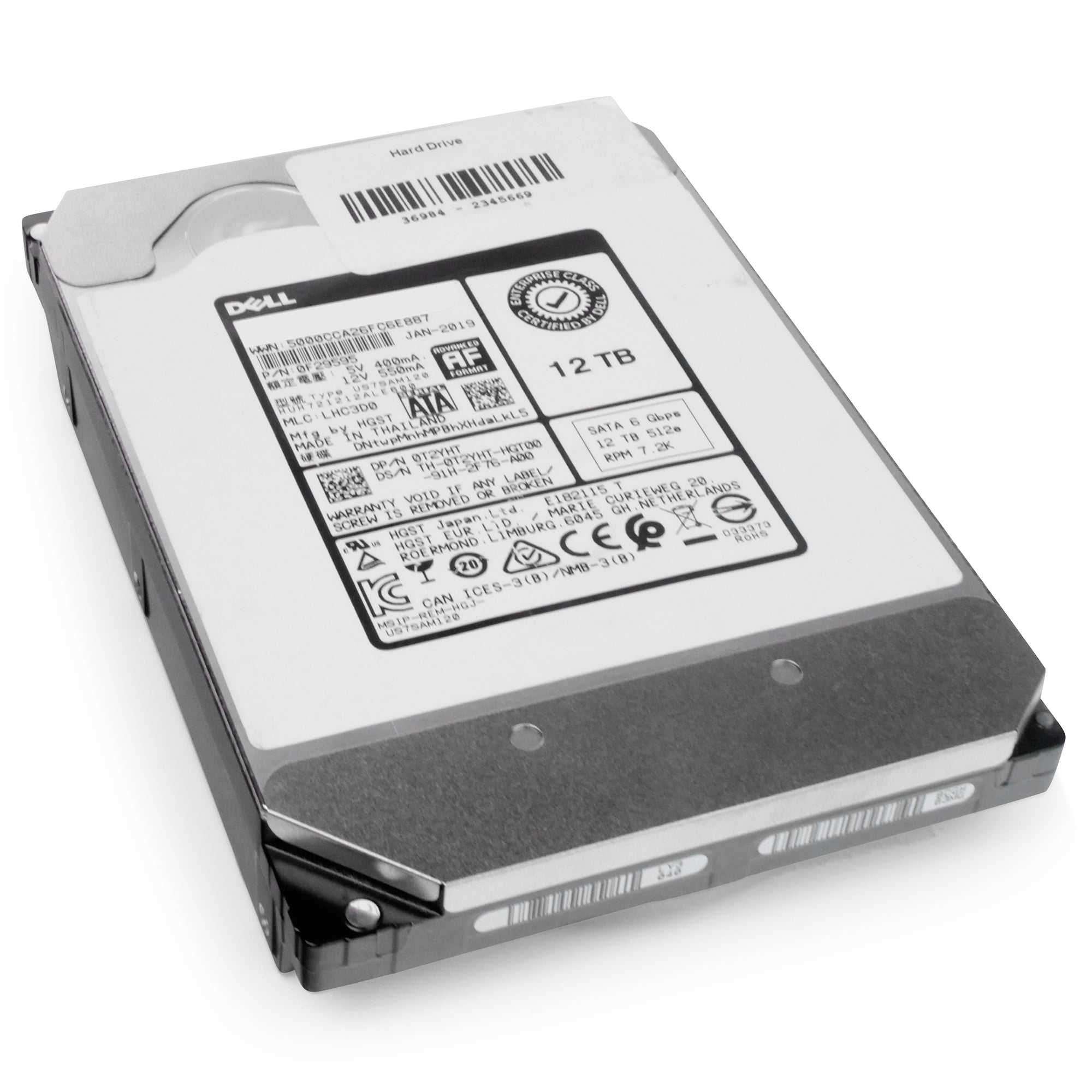 Dell/Western Digital Ultrastar DC HC520 HUH721212ALE600 0F29595 12TB 7.2K RPM SATA 6Gb/s 512e 3.5in Refurbished HDD