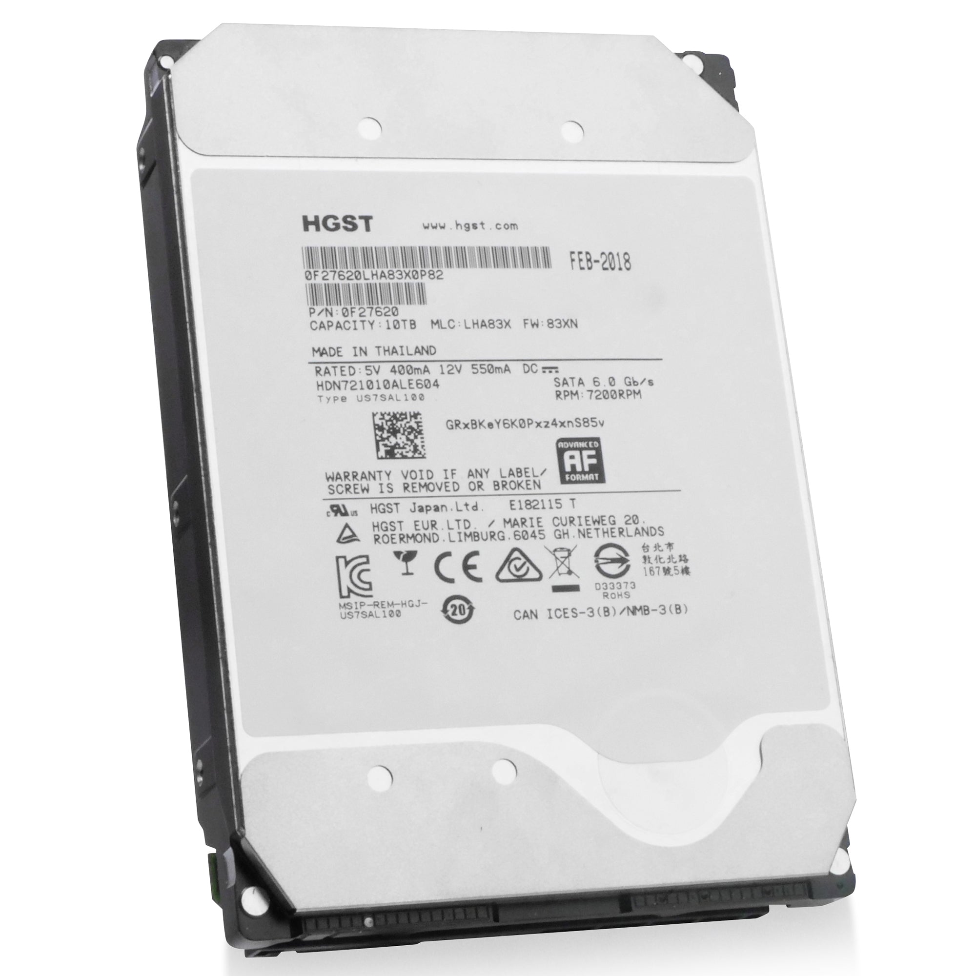 HGST Deskstar NAS HDN721010ALE604 0F27620 10TB 7.2K RPM SATA 6Gb/s 512e 3.5in Recertified Hard Drive