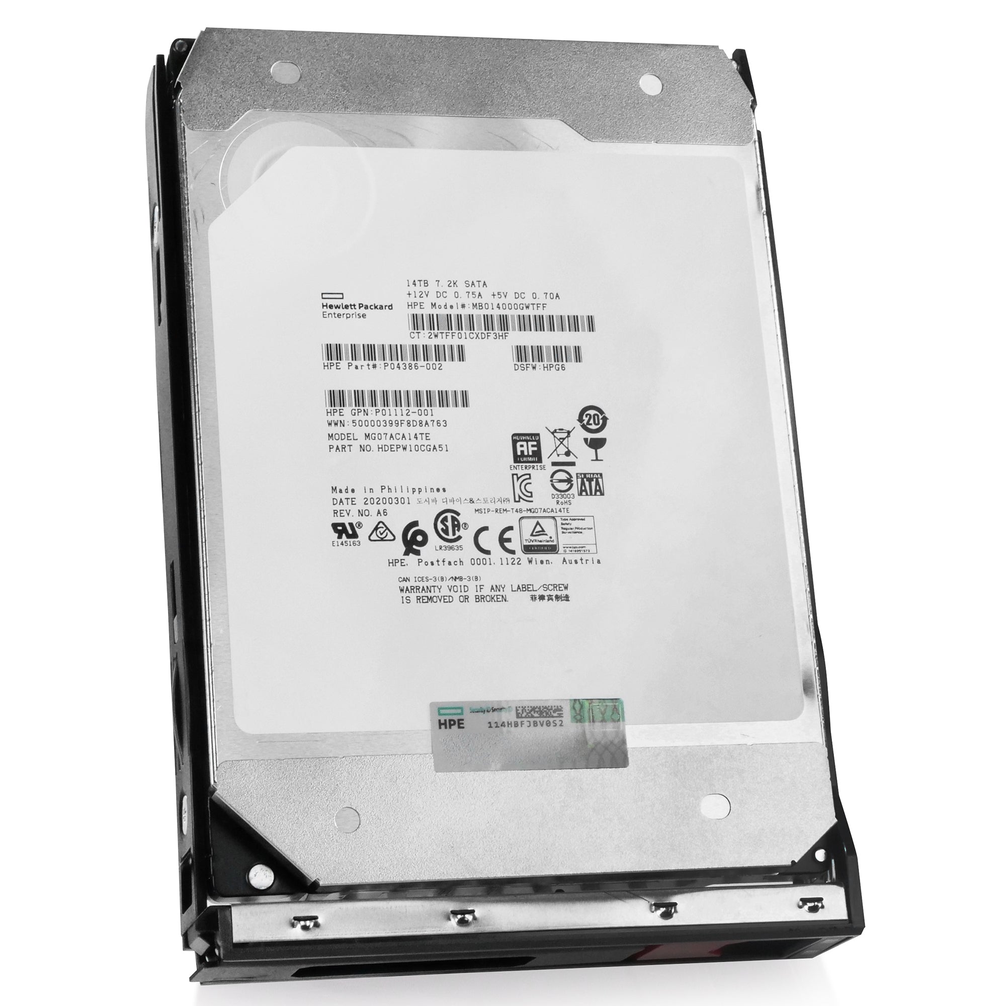 HP Generation 11 P04386-002 MB014000GWTFF 14TB 7.2K RPM SATA 6Gb/s 512e 3.5in Refurbished Power Disable HDD
