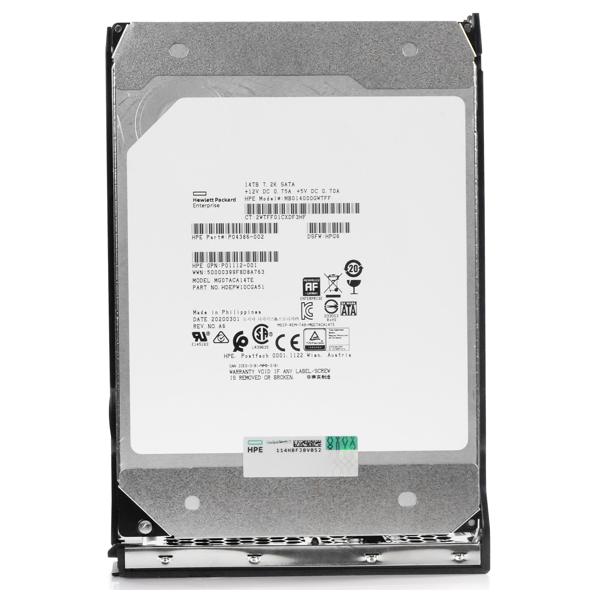 HP Generation 11 P04386-002 MB014000GWTFF 14TB 7.2K RPM SATA 6Gb/s 512e 3.5in Refurbished Power Disable HDD