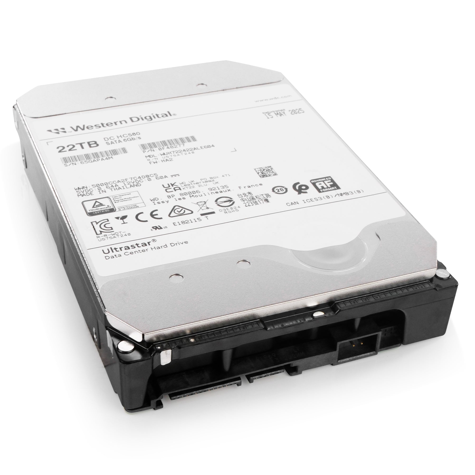 Western Digital Ultrastar DC HC580 WUH722422ALE604 0F48277 22TB 7.2K RPM SATA 6Gb/s 512e 3.5in Recertified Hard Drive
