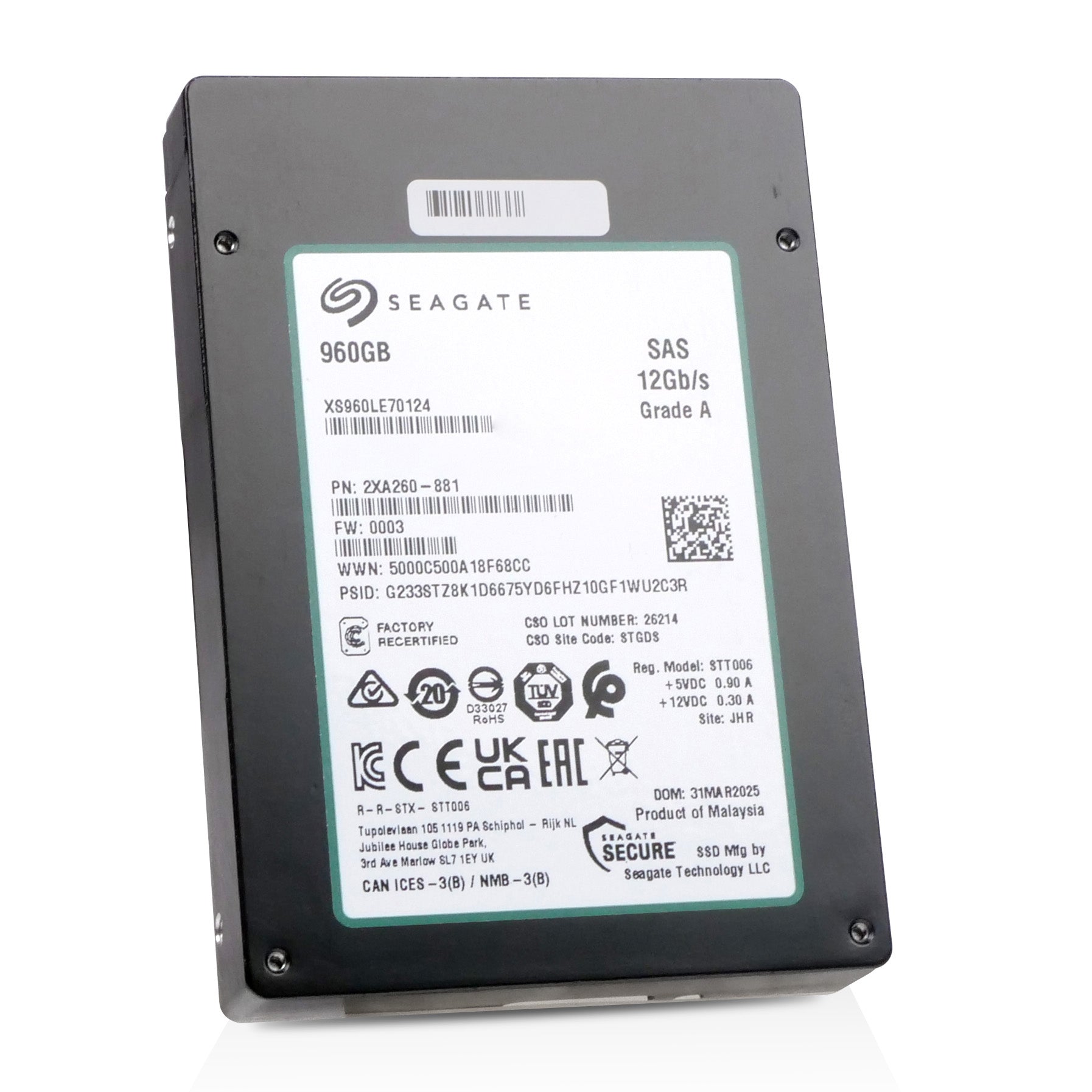 Seagate Nytro 2532 XS960LE70124 960GB 3 DWPD SAS 12Gb/s 3D eTLC 2.5in Recertified SSD