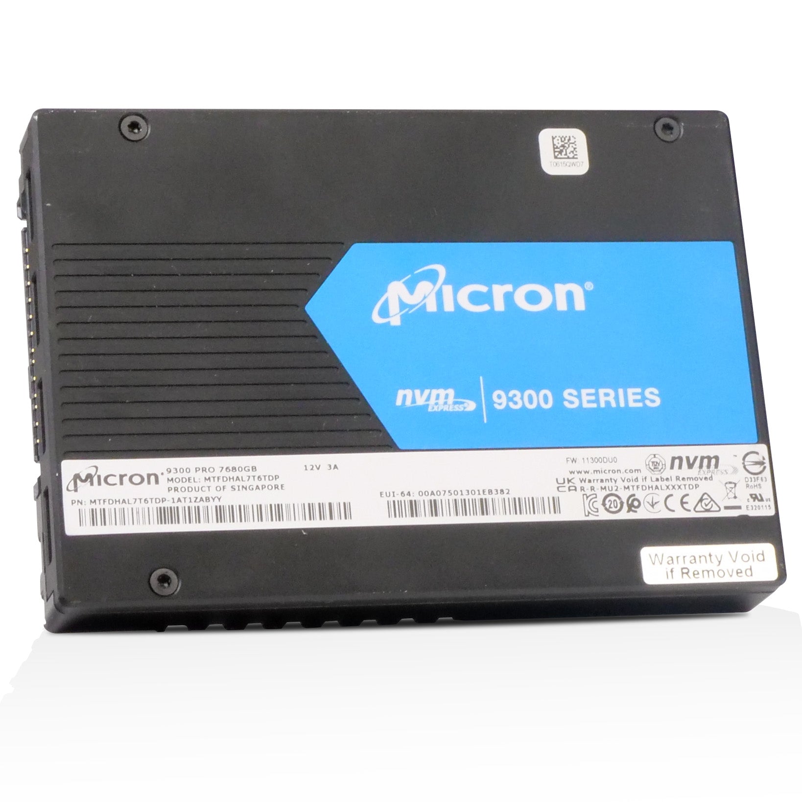 Micron 9300 Pro Series MTFDHAL7T6TDP 7.68TB 1 DWPD PCIe Gen 3.0 x4 4GB/s 3D TLC U.2 NVMe 2.5in Refurbished SSD