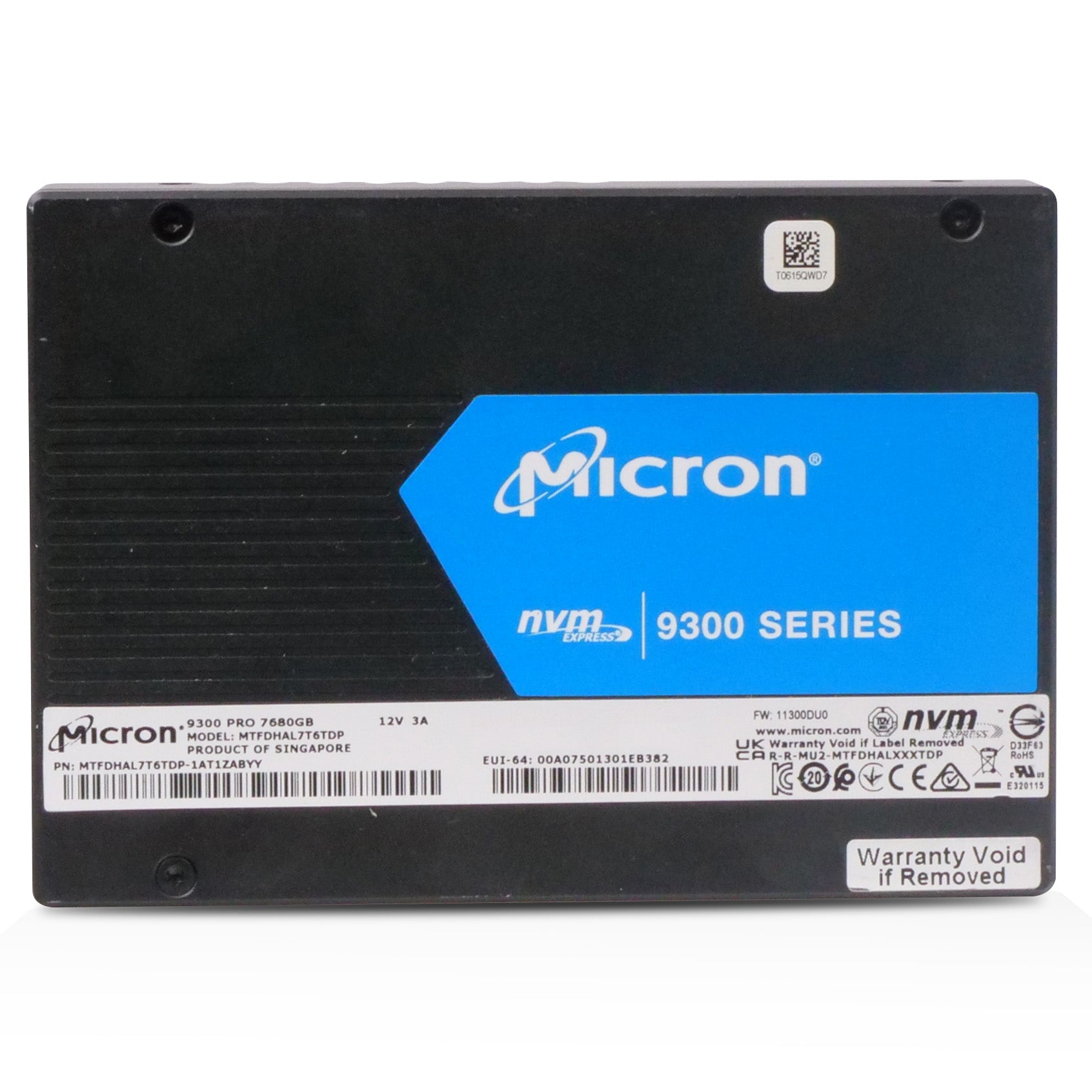 Micron 9300 Pro Series MTFDHAL7T6TDP 7.68TB 1 DWPD PCIe Gen 3.0 x4 4GB/s 3D TLC U.2 NVMe 2.5in Refurbished SSD
