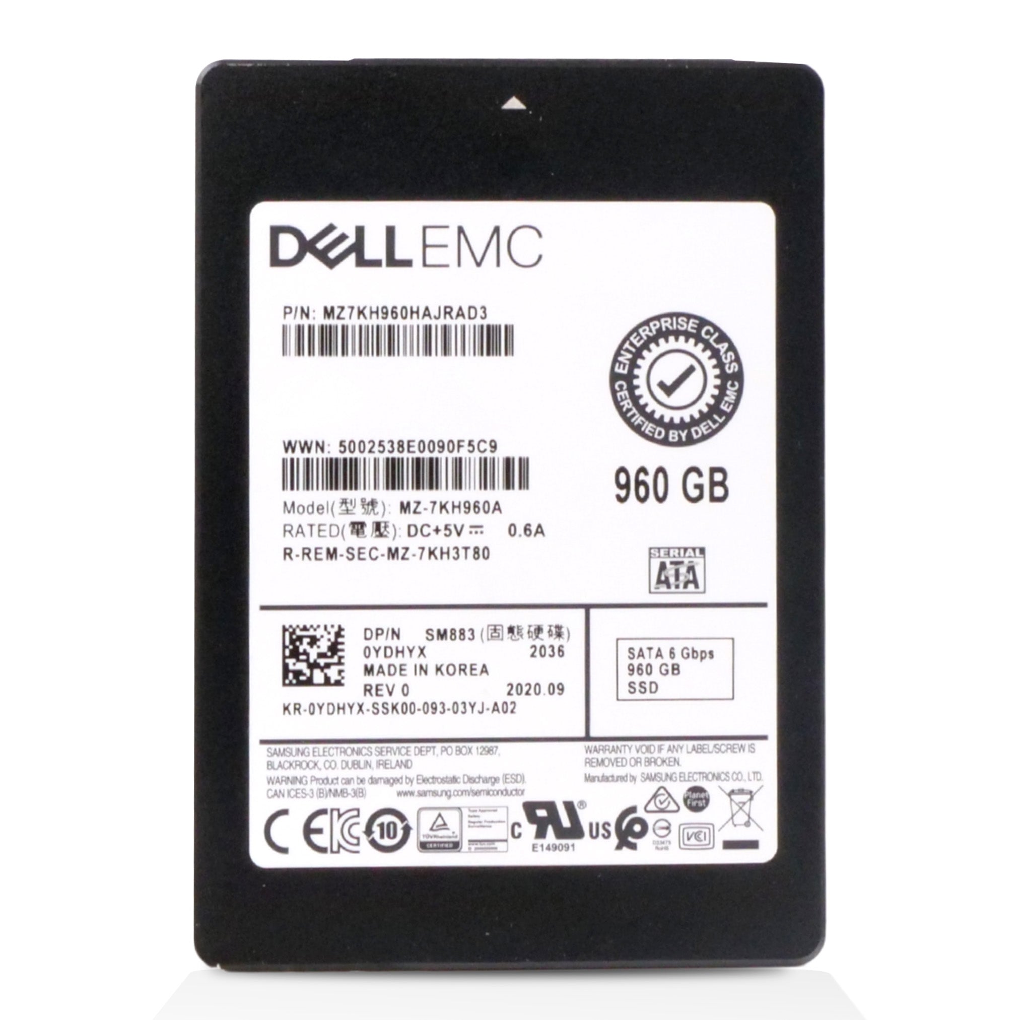 Dell/Samsung SM883 MZ7KH960HAJRAD3 960GB 3 DWPD SATA 6Gb/s MLC Mixed-Used 2.5in Refurbished SSD