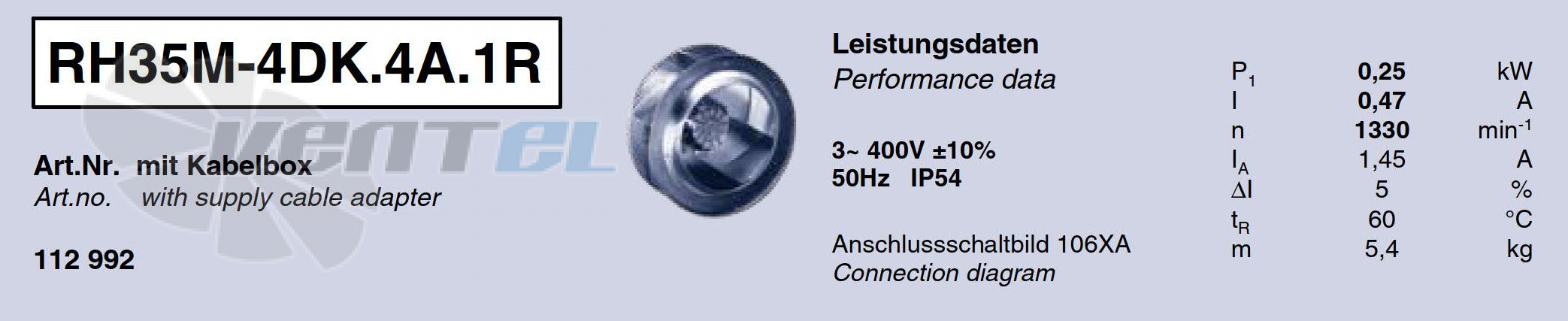 RH35M-4DK.4A.1R ZIEHL-ABEGG centrifugal fan 0.25 kW 3-400V 0.47 A