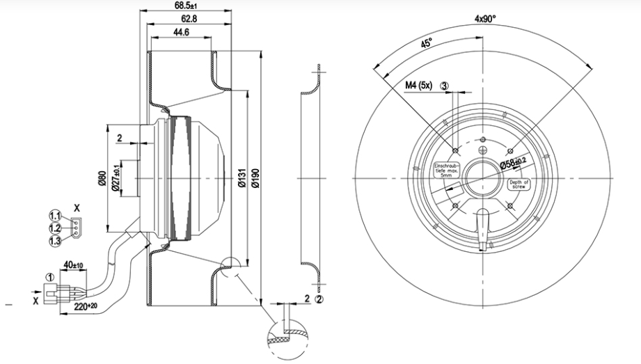 R2E190-AE77-B8 ebm papst Fan AC 230V 0.25A 58W