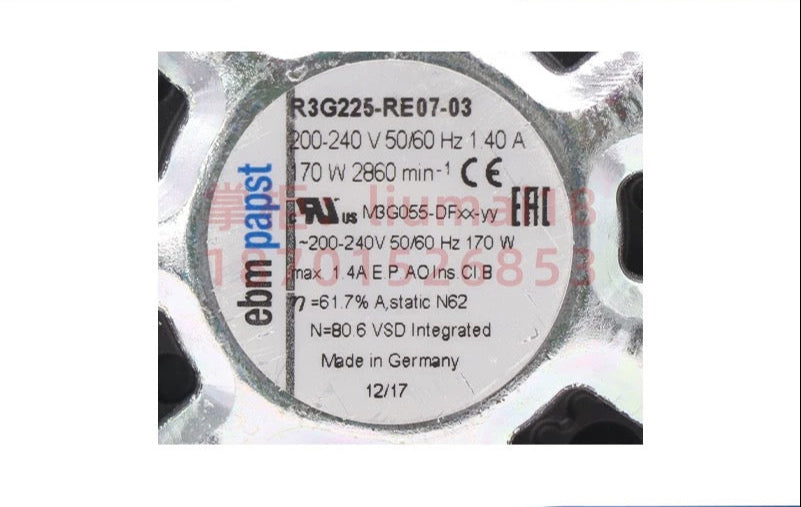 EBMPAPST R3G225-RE07-03 M3G055-DF 200-240V 170W 1.4A 2860rpm Centrifugal fan