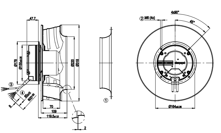 R3G310-AJ40-71 ebm papst 230V 485W fan Motor M3G084-DF