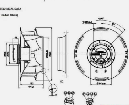 Ebm-papst R3G400-RP45-61 Motor M3G084-FA 230VAC 1.5A 330W cooling fan
