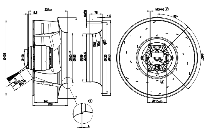 R4D450-AK01-01/F01 EBM-PAPST 400V 3.32A 740W Cooling Fan