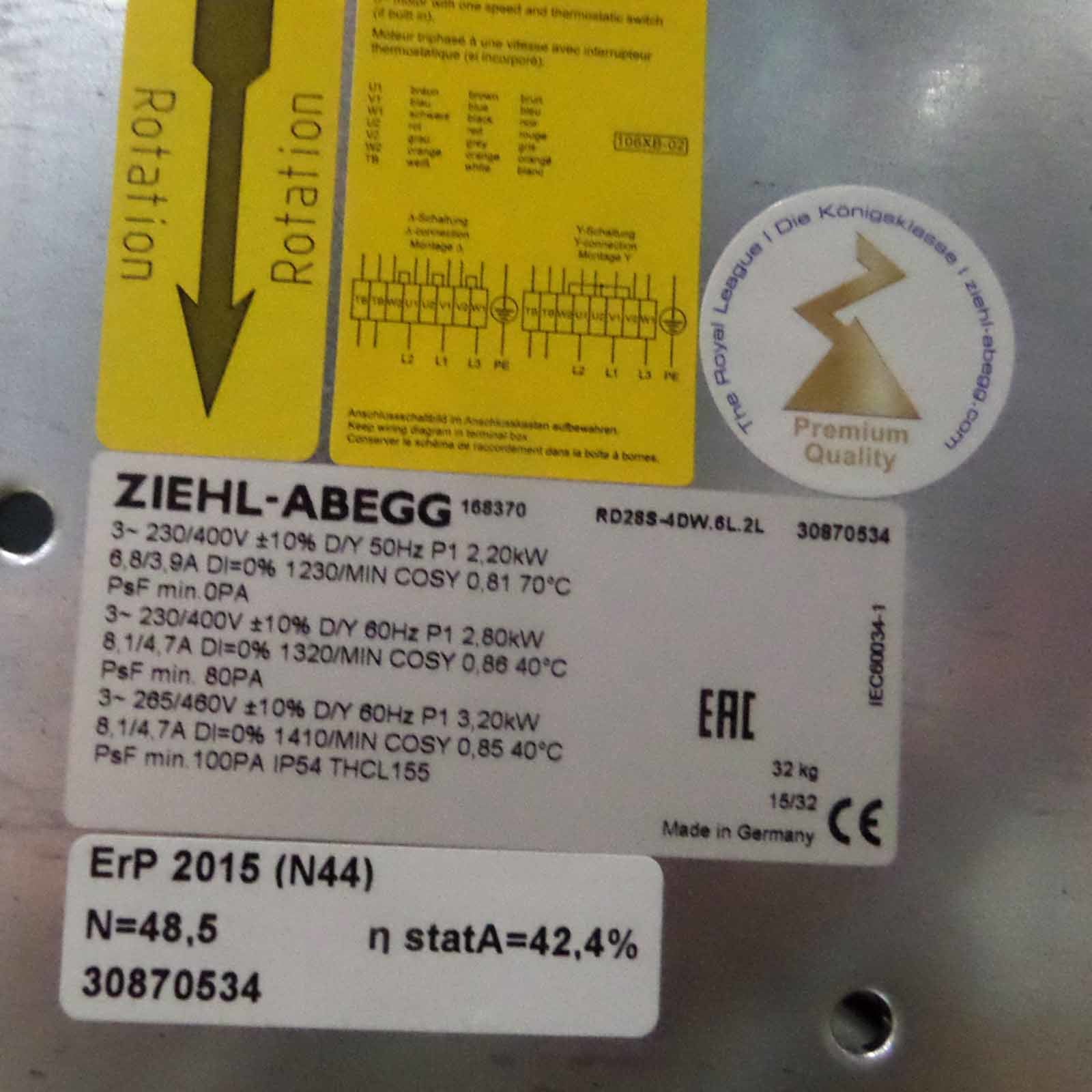 RD28S-4DW.6L.2L 230/400V 50Hz ZIEHL-ABEGG Centrifugal Fan